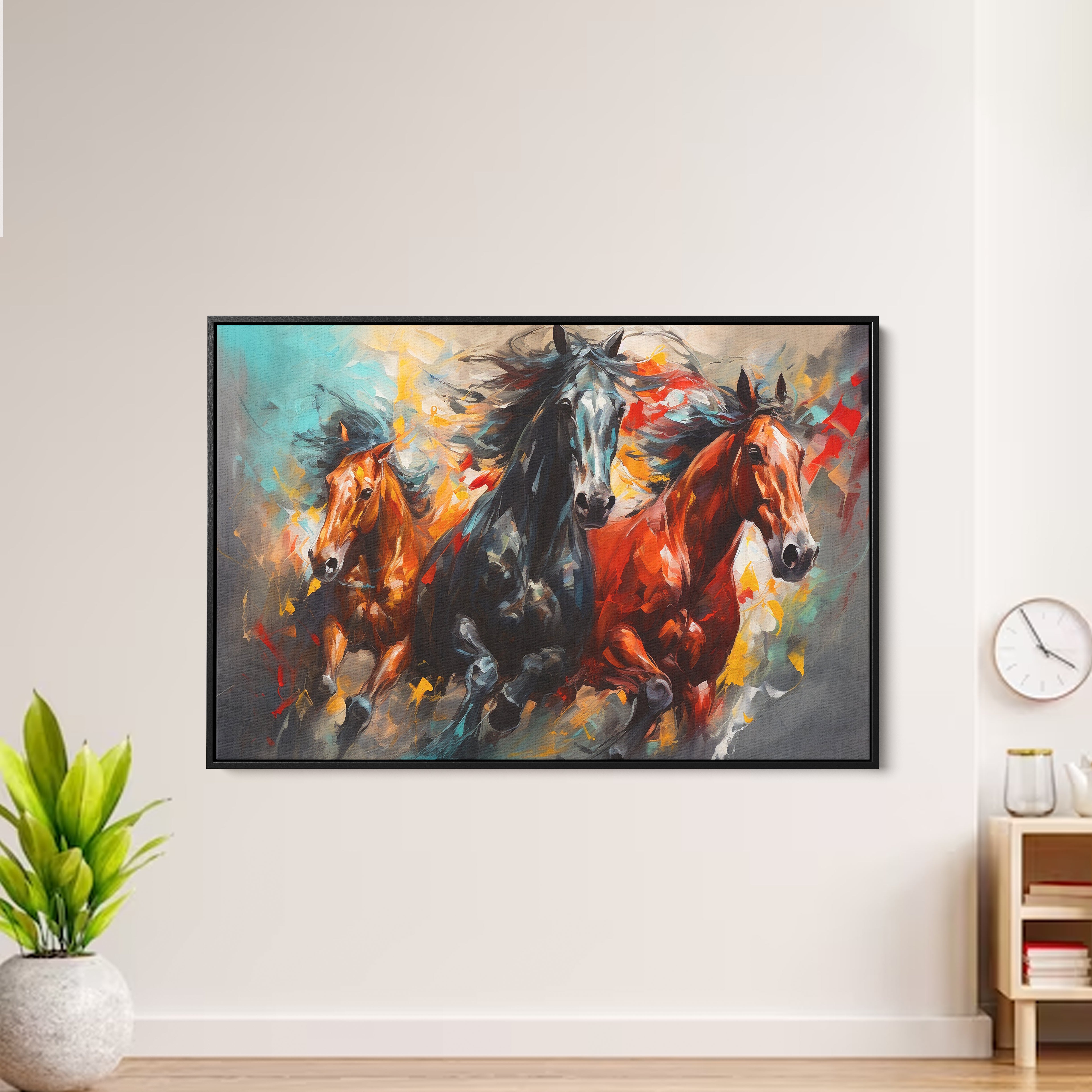 Abstract Colorful Tree Runing Horses Canvas Wall Painting