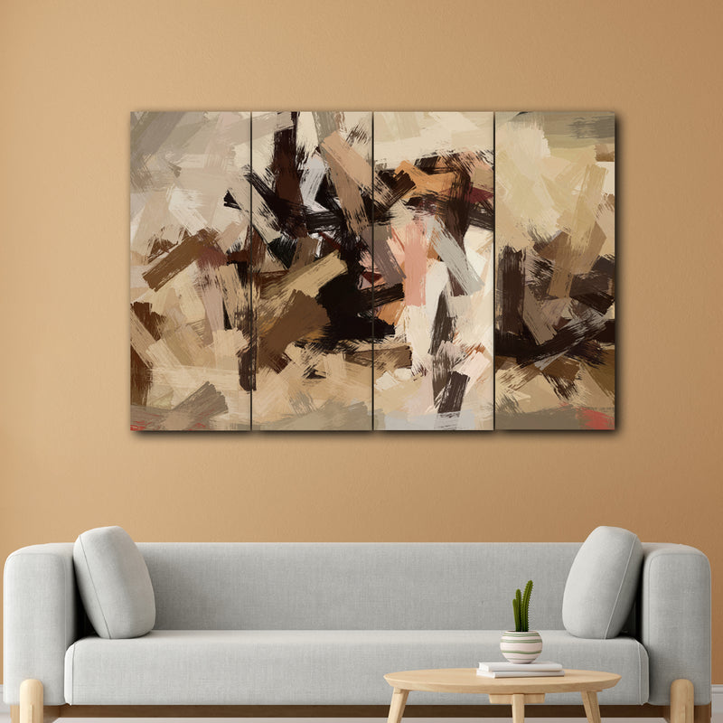 Abstract Art in Beige and Brown color Strokes In 4 Panel Painting