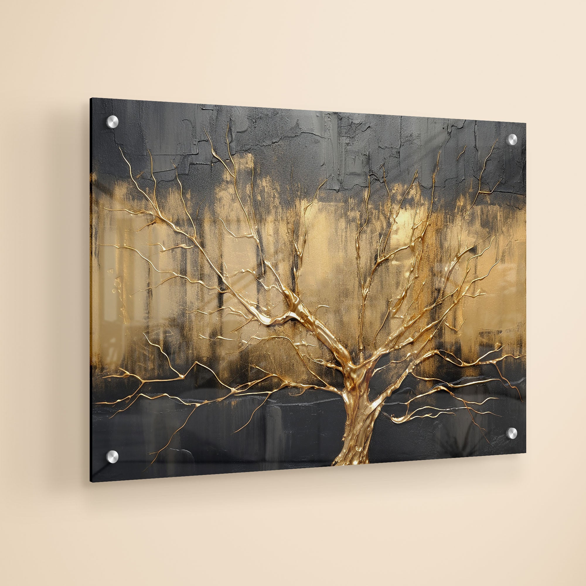 Golden Tree Acrylic Wall Painting