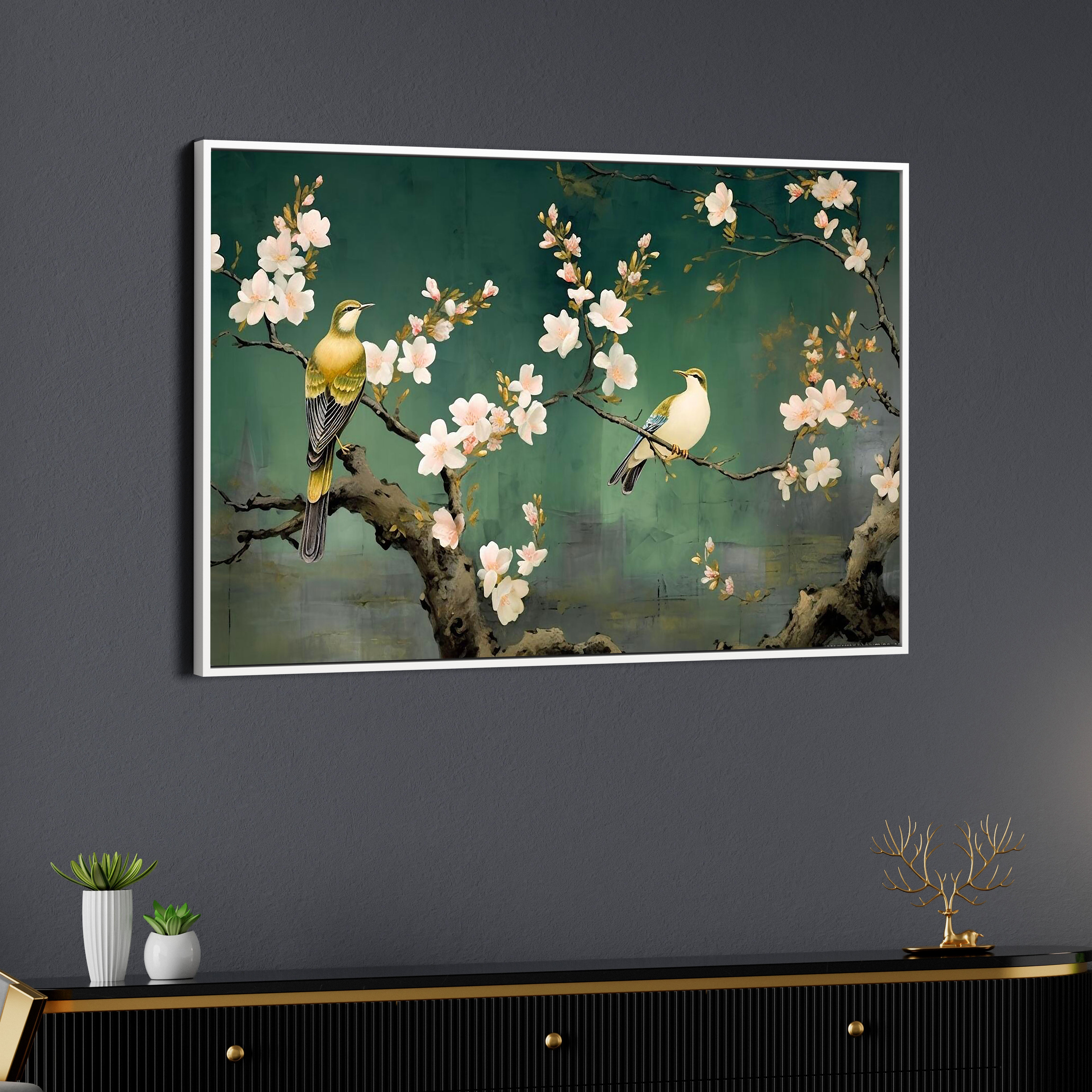 Flower Tree And Birds Canvas Wall Painting