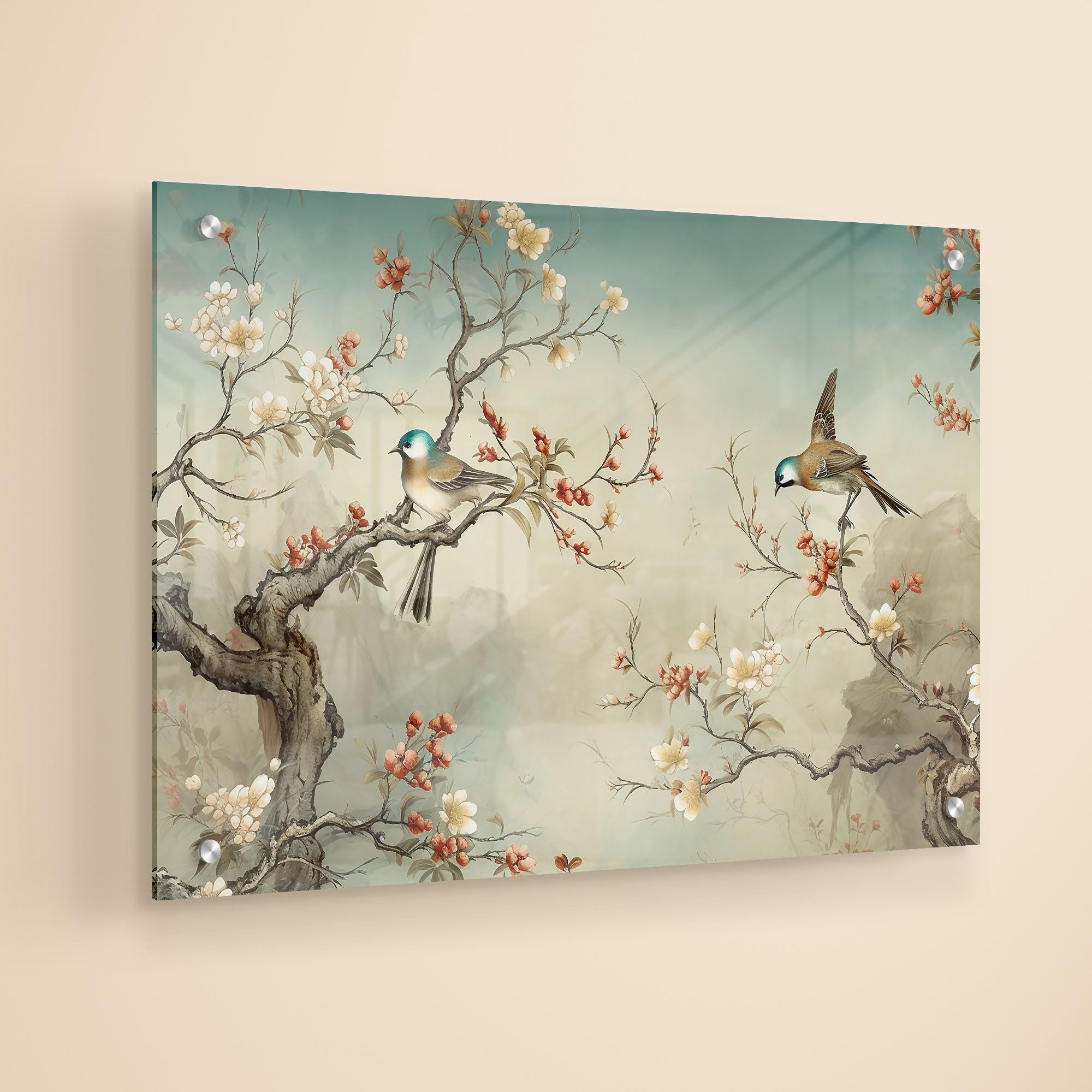 Abstract Birds and Flower Tree Acrylic Wall Painting