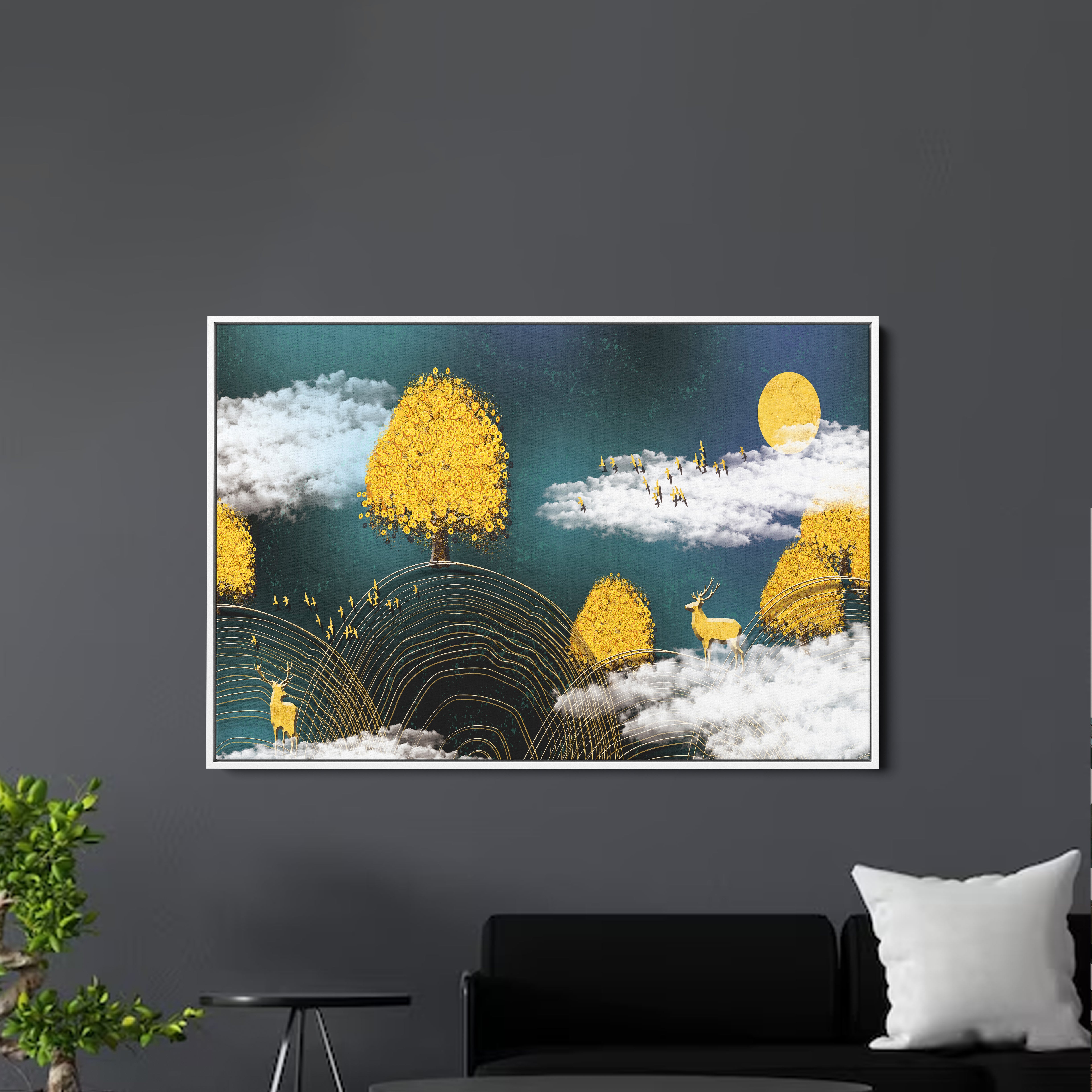 Beautiful Yellow And White Abstract Canvas Wall Painting