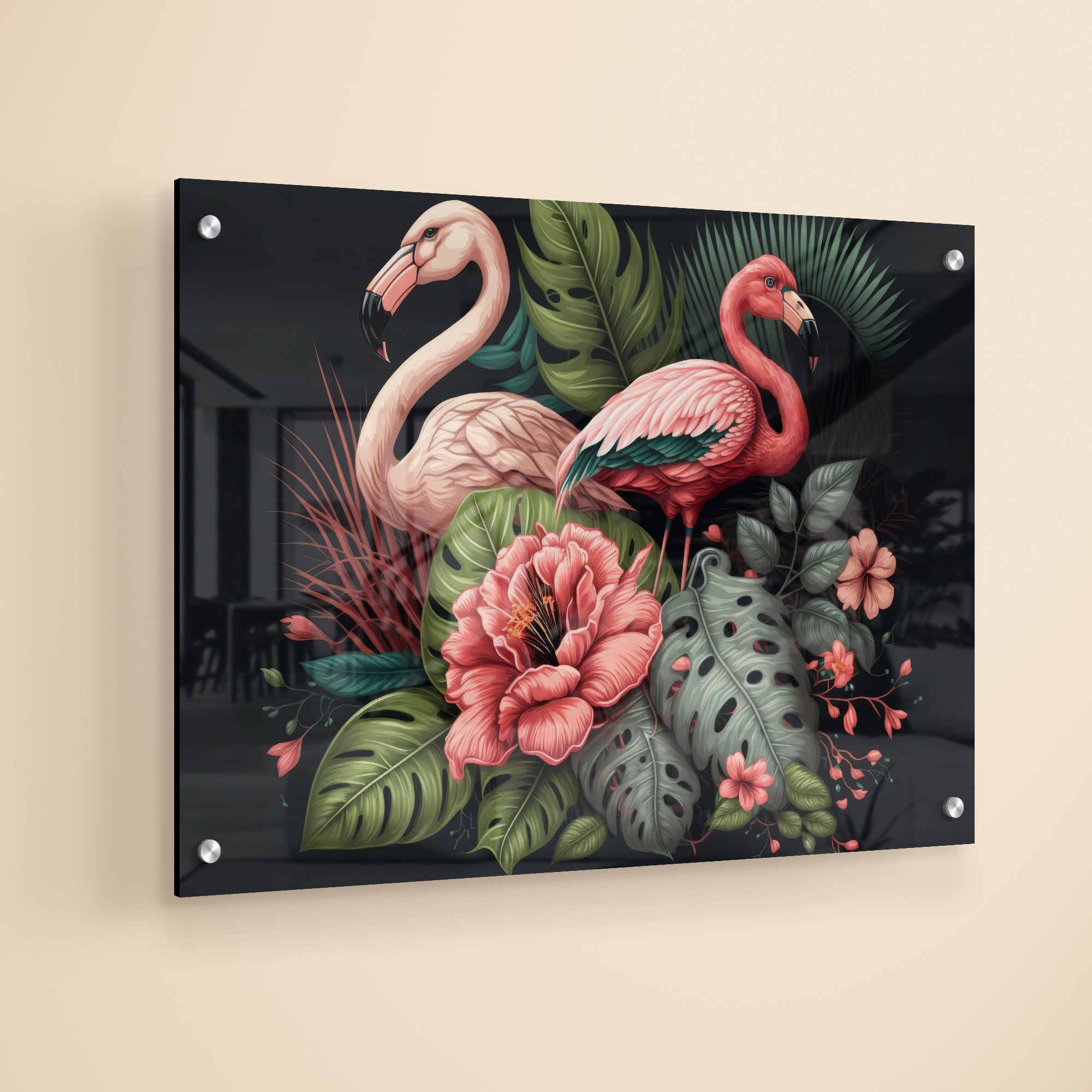 Flamingo And Tropical Jungle  Acrylic Painting