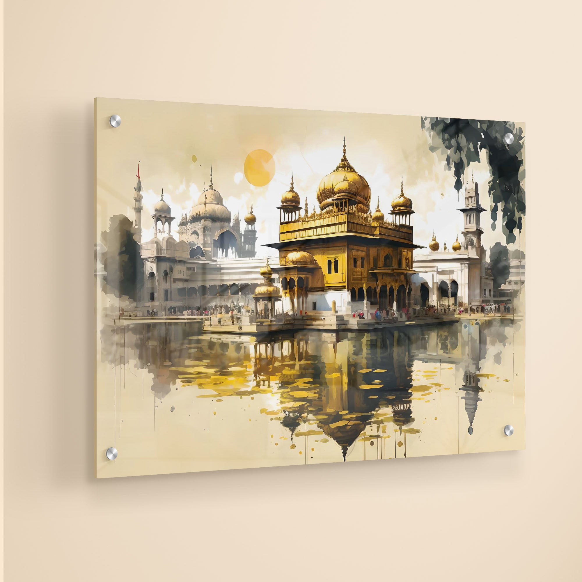 Golden Temple  Acrylic Wall Painting