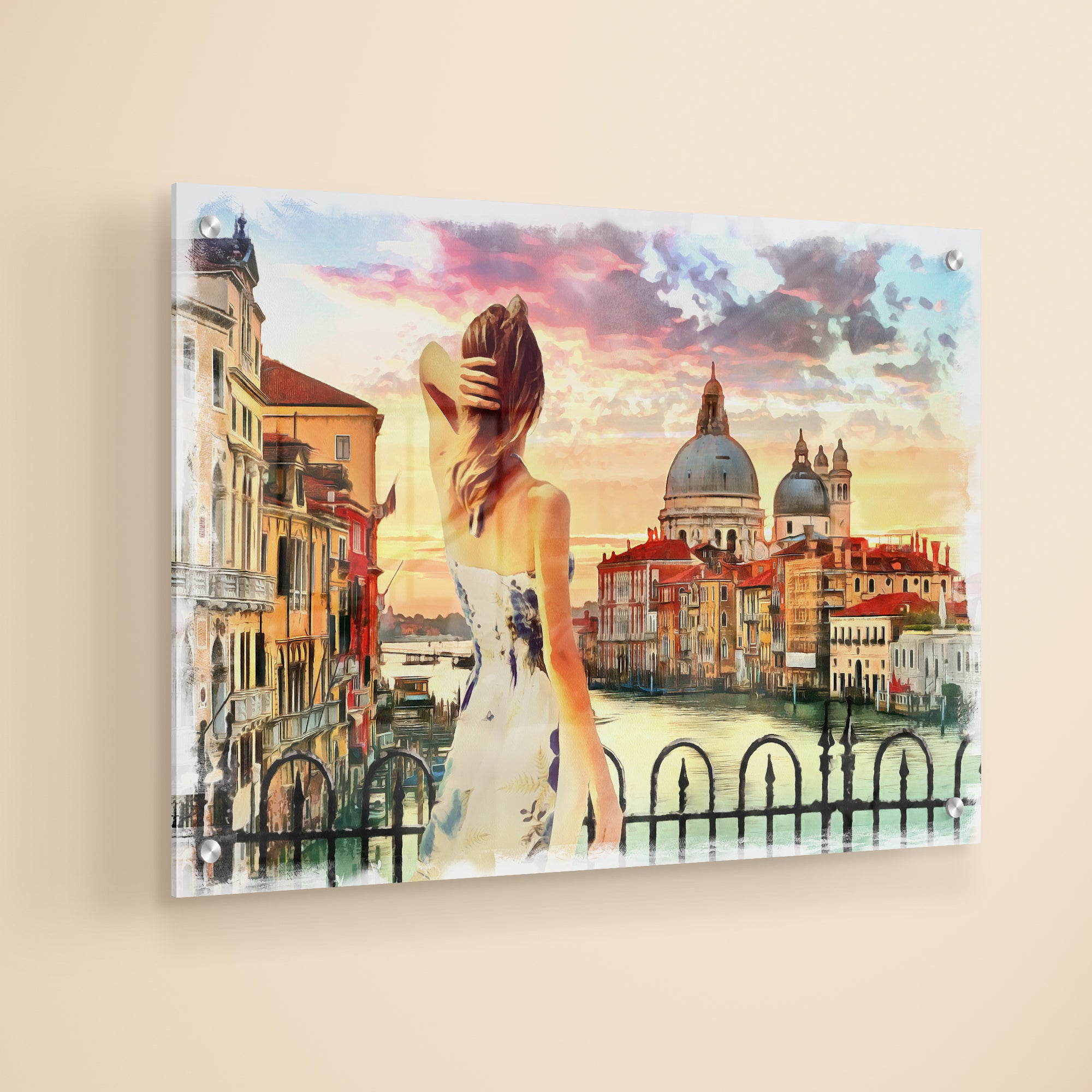 Venice Grand Canal Girl City Premium Acrylic Wall Painting