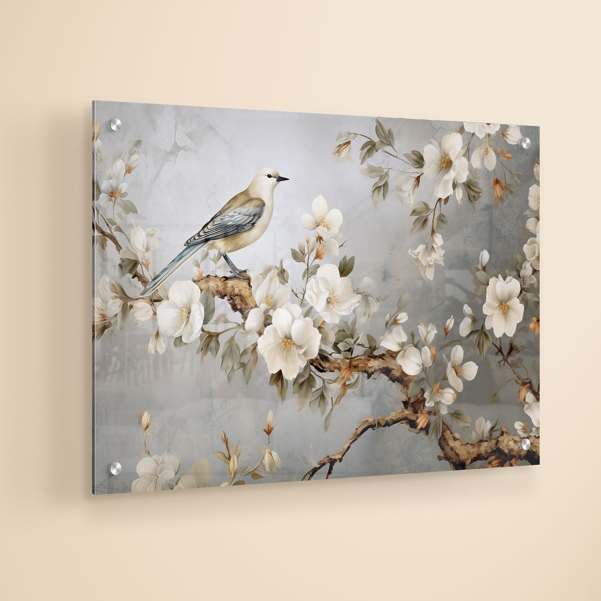 Abstract Birds and Flower Tree Acrylic Wall Painting