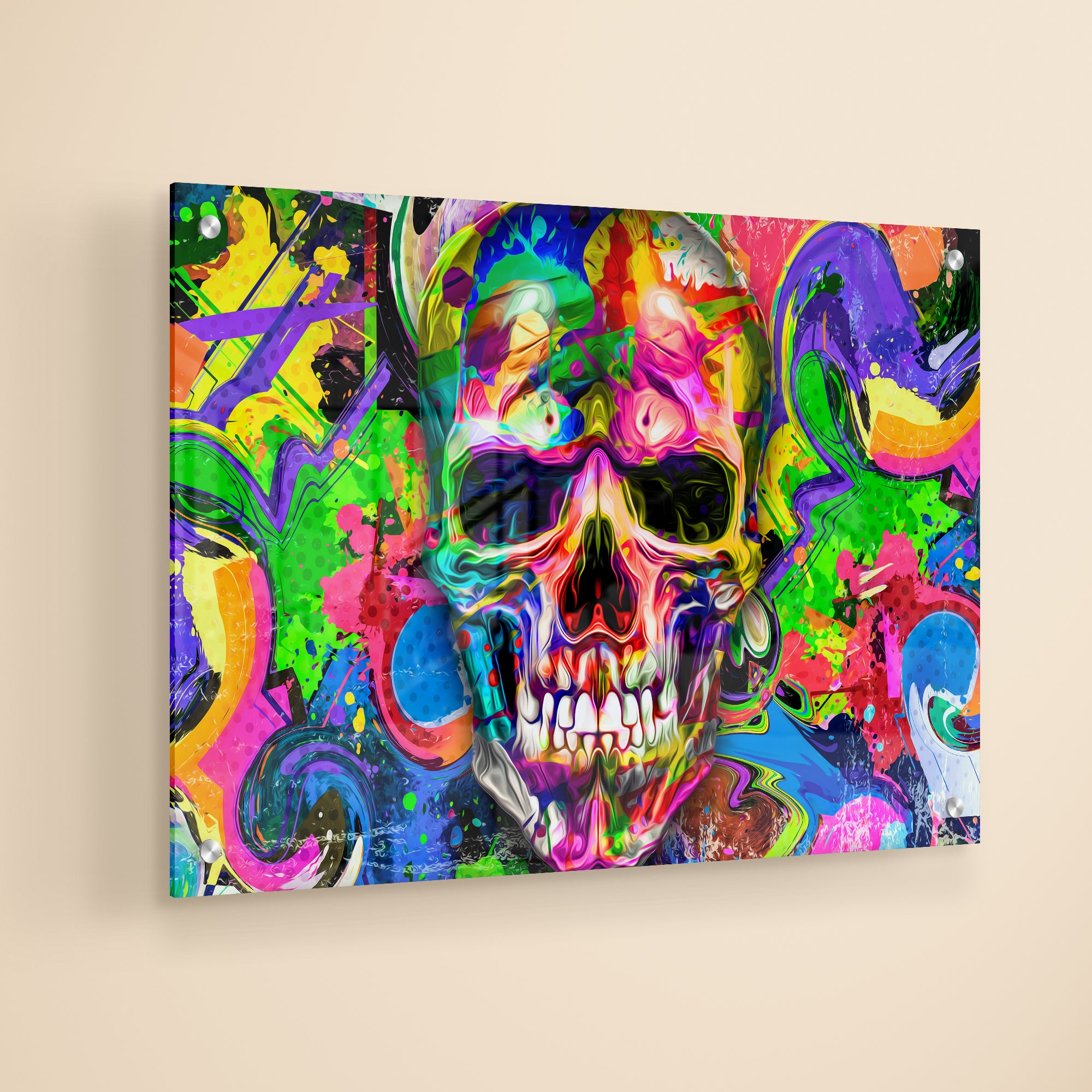 Psychedelic Skull Acrylic Wall Painting