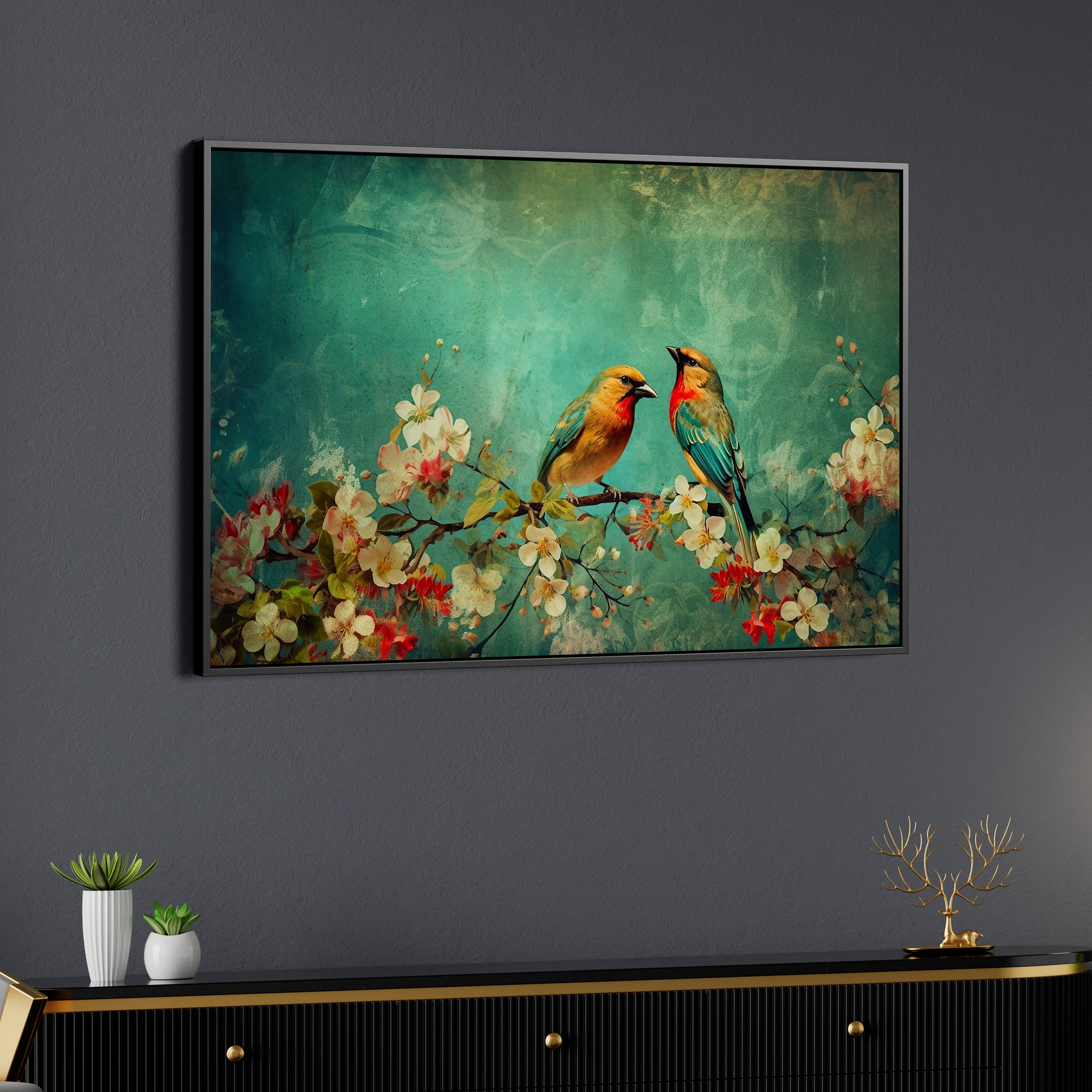 Birds and Flower Tree Canvas Wall Painting