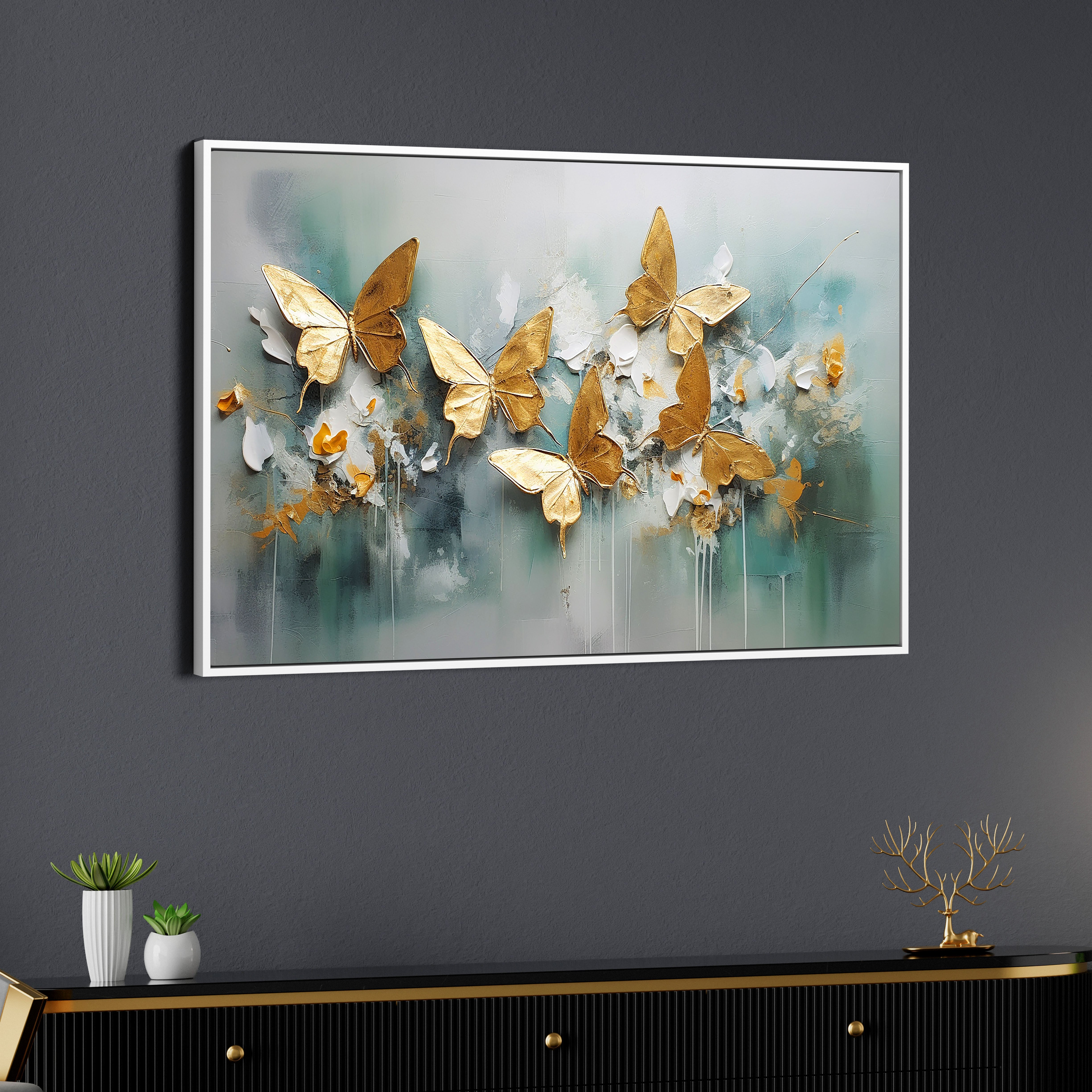 Abstract Golden Butterfly Canvas Wall Painting