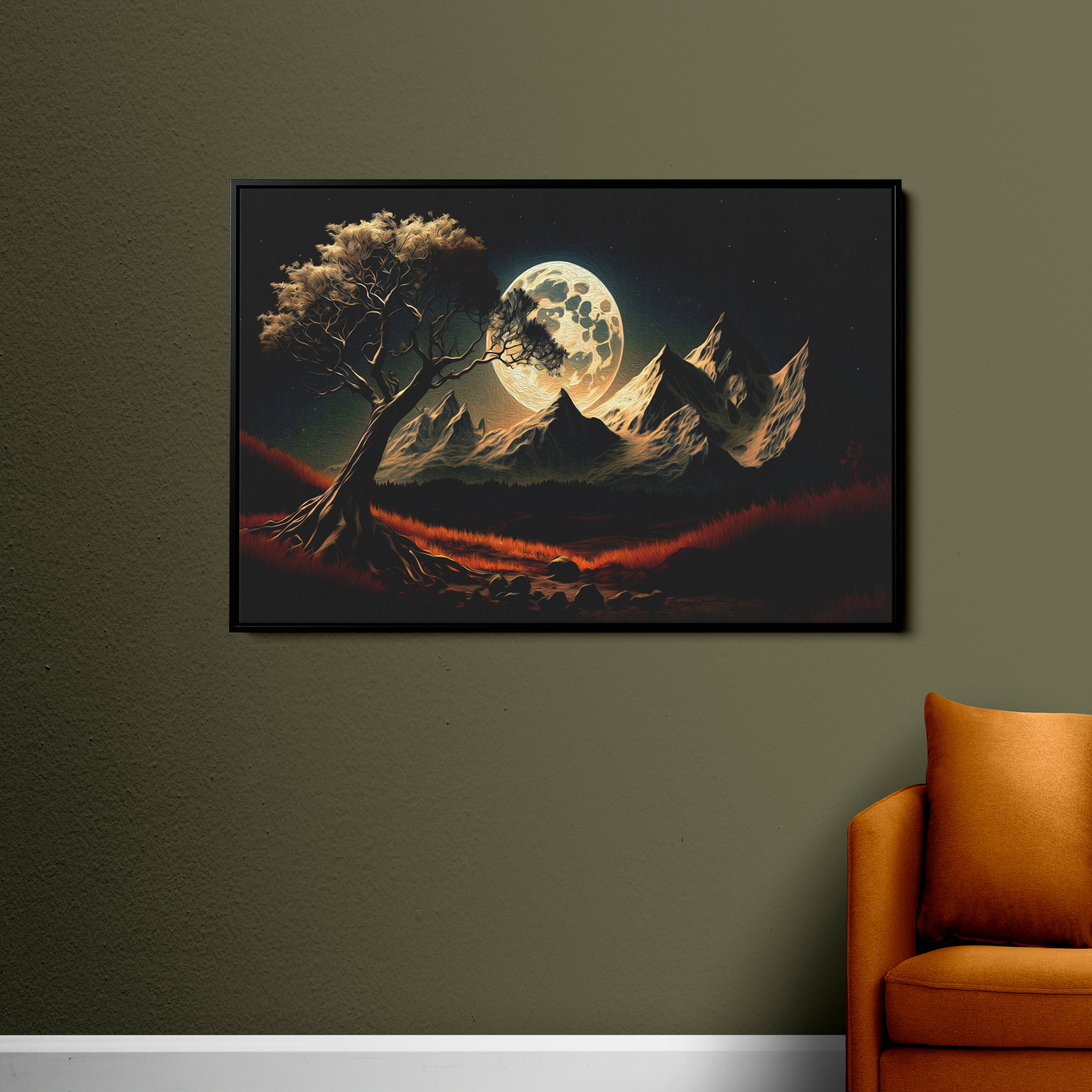 Night Moon and Mountain View Classic Canvas Wall Painting
