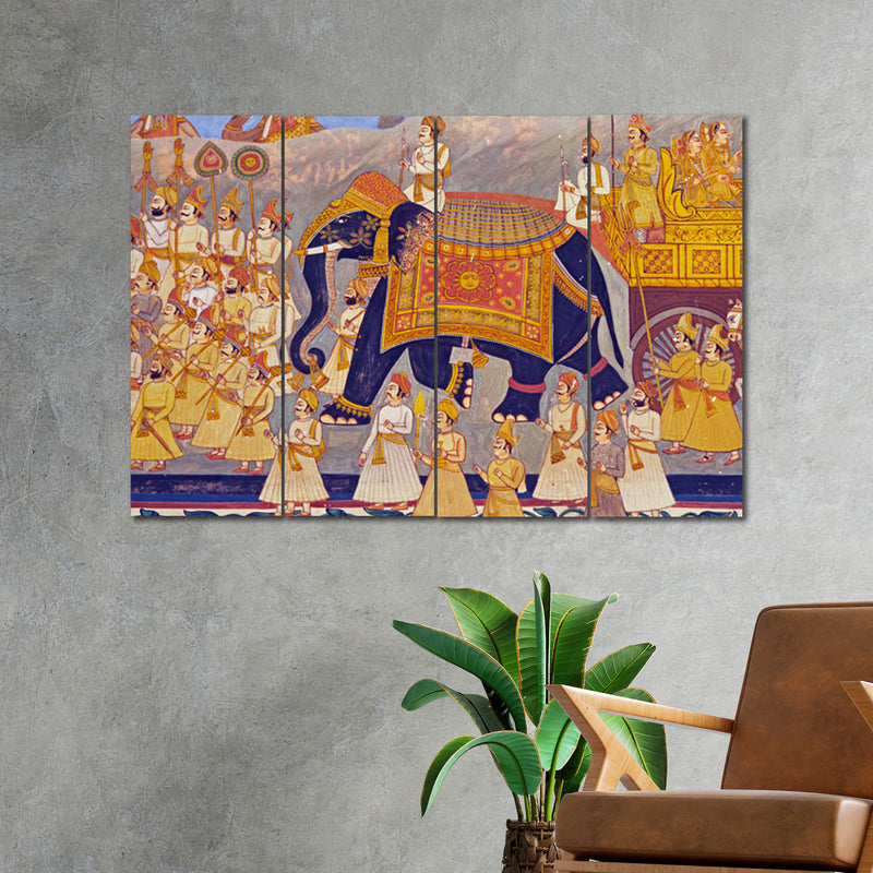 The Royal Procession Traditional In 4 Panel Painting