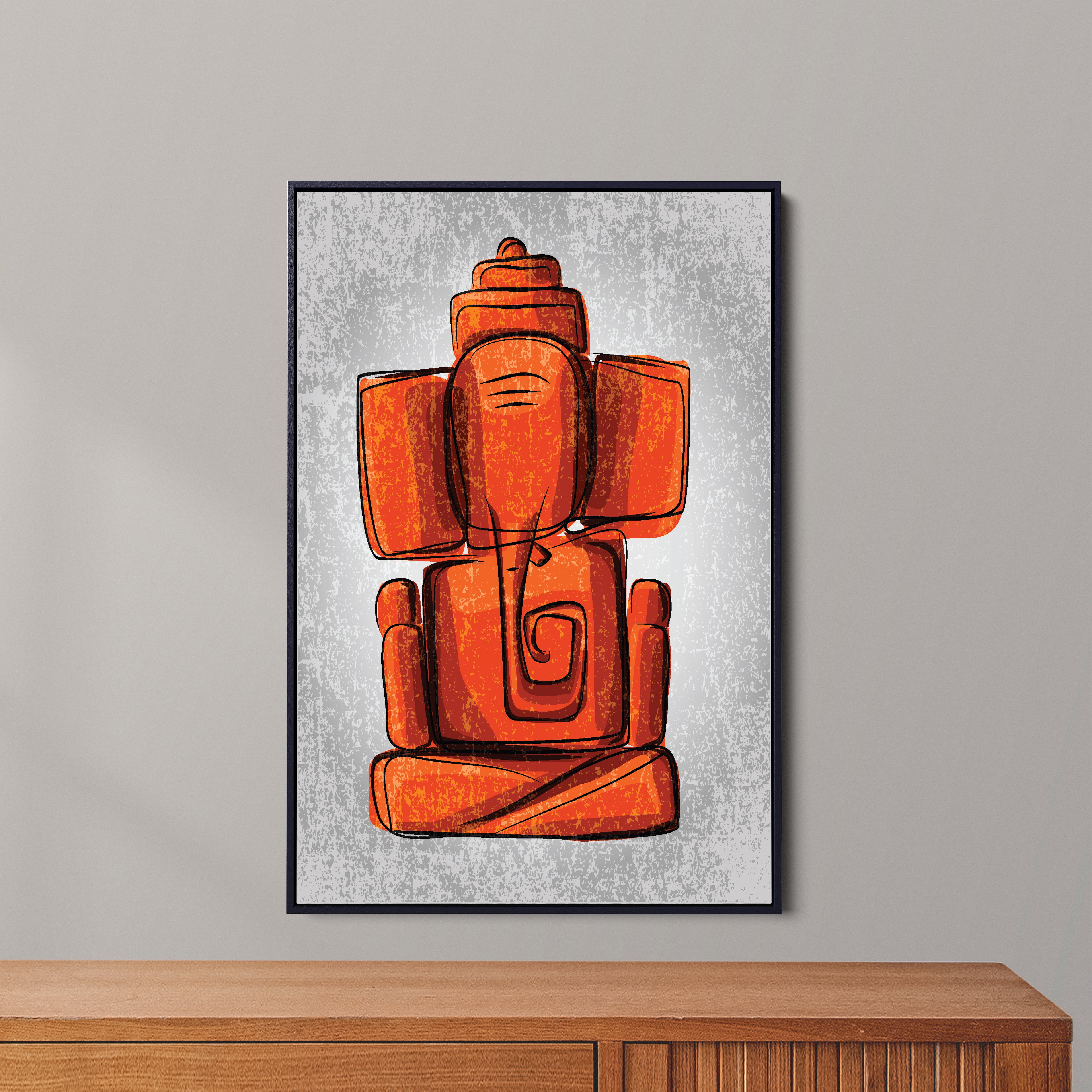 Lord Ganesha Orange Canvas Wall Painting