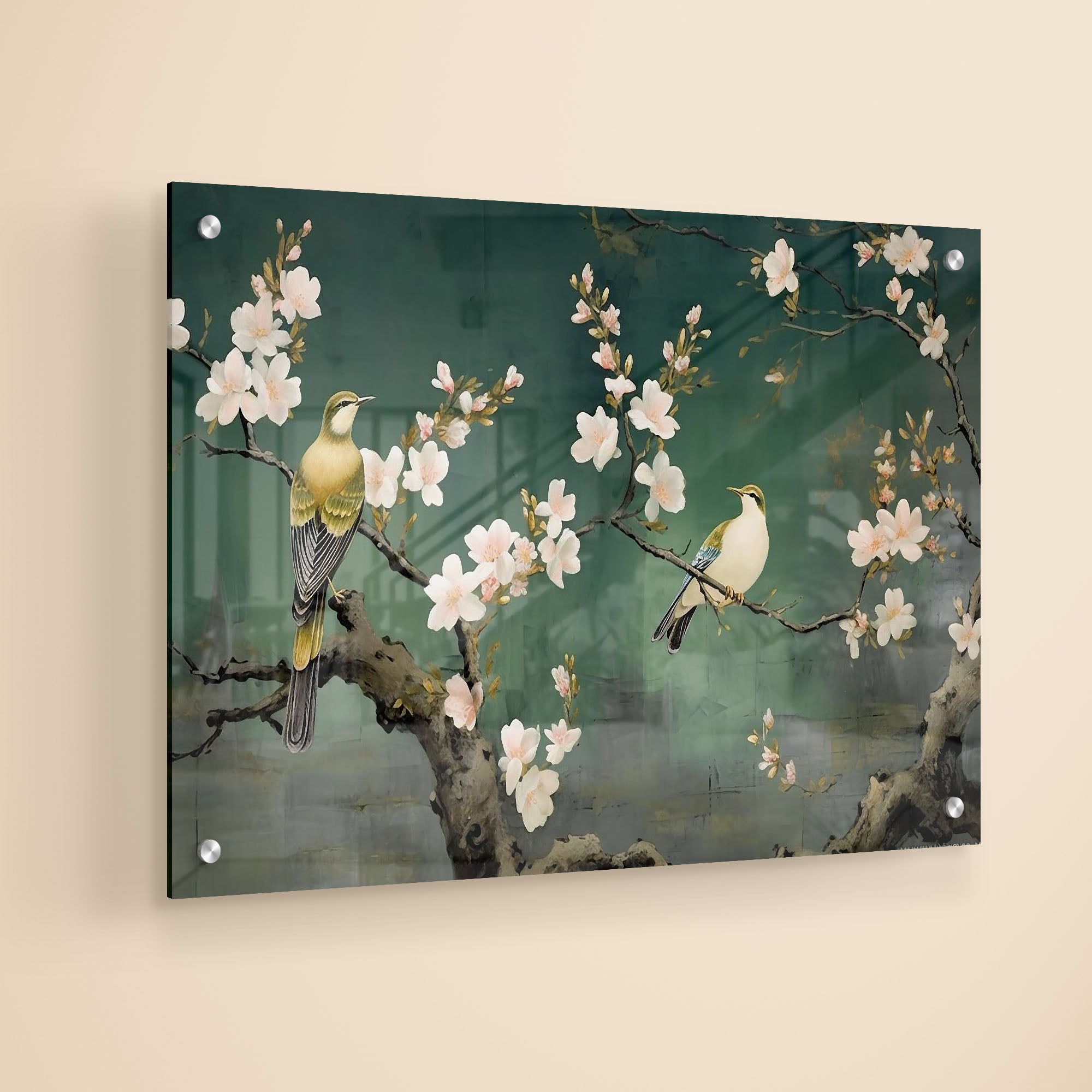 Flower Tree And Birds Acrylic Wall Painting