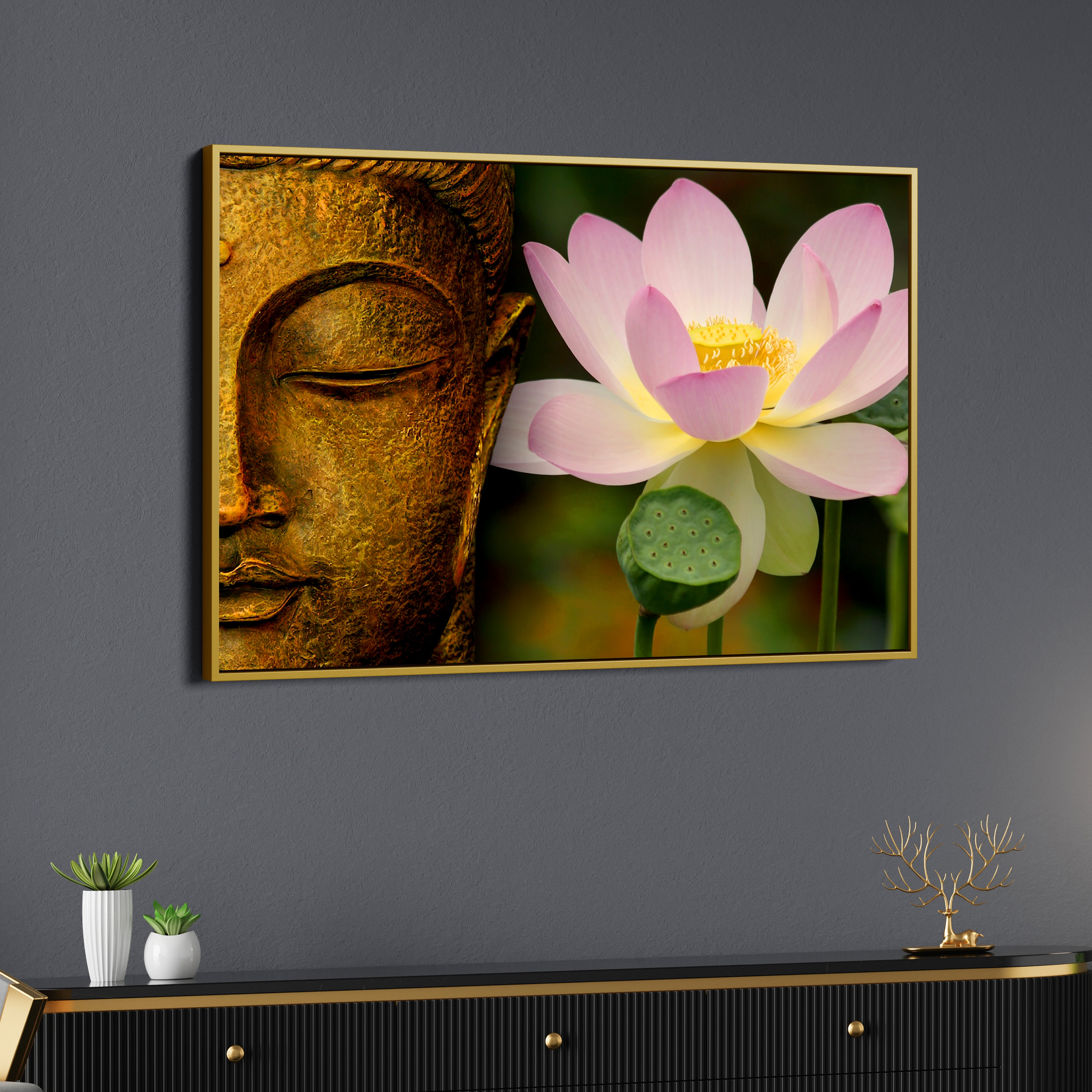 Buddha with Lotus Spiritual Canvas Wall Painting