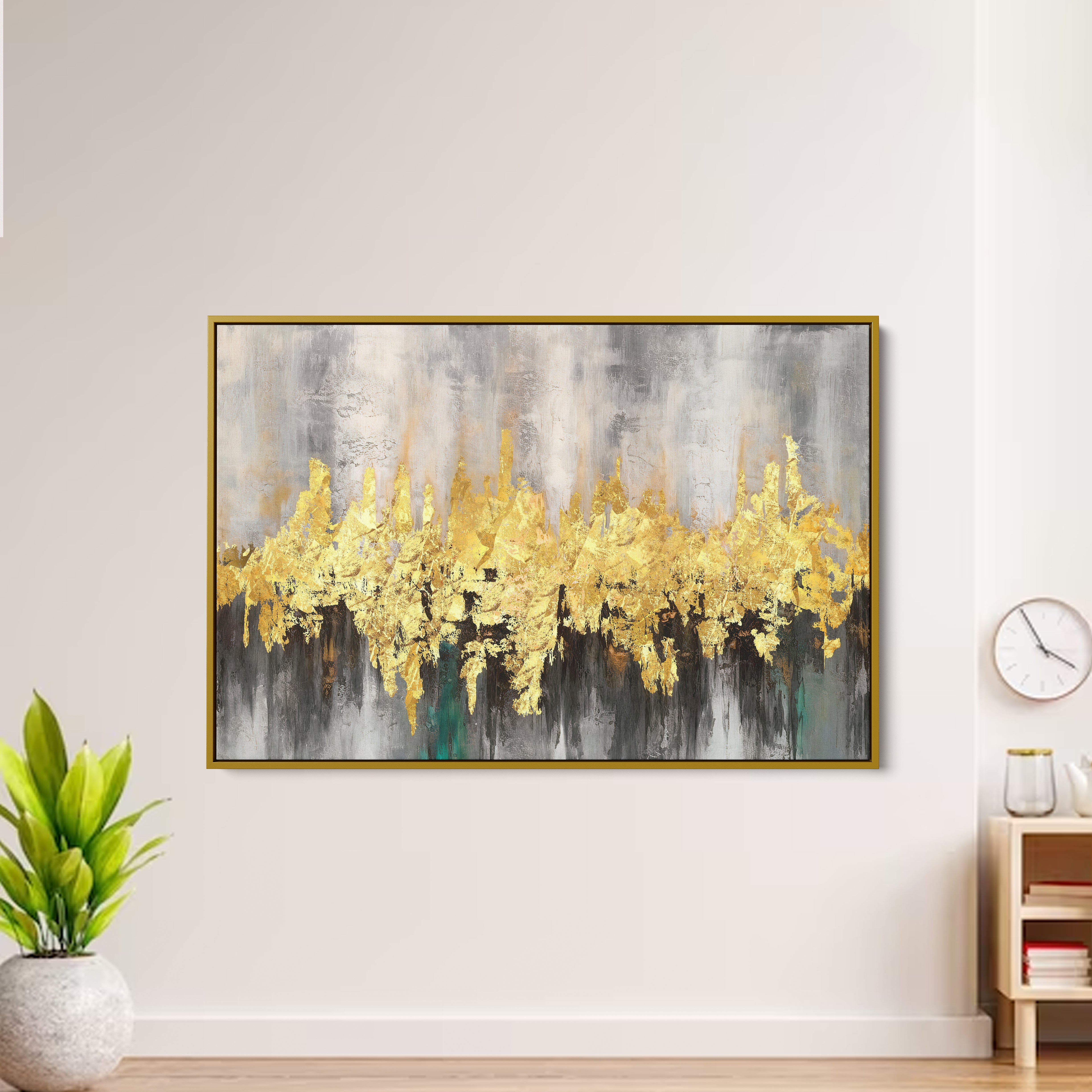 Golden Black And Beige Modern Art Canvas Wall Painting
