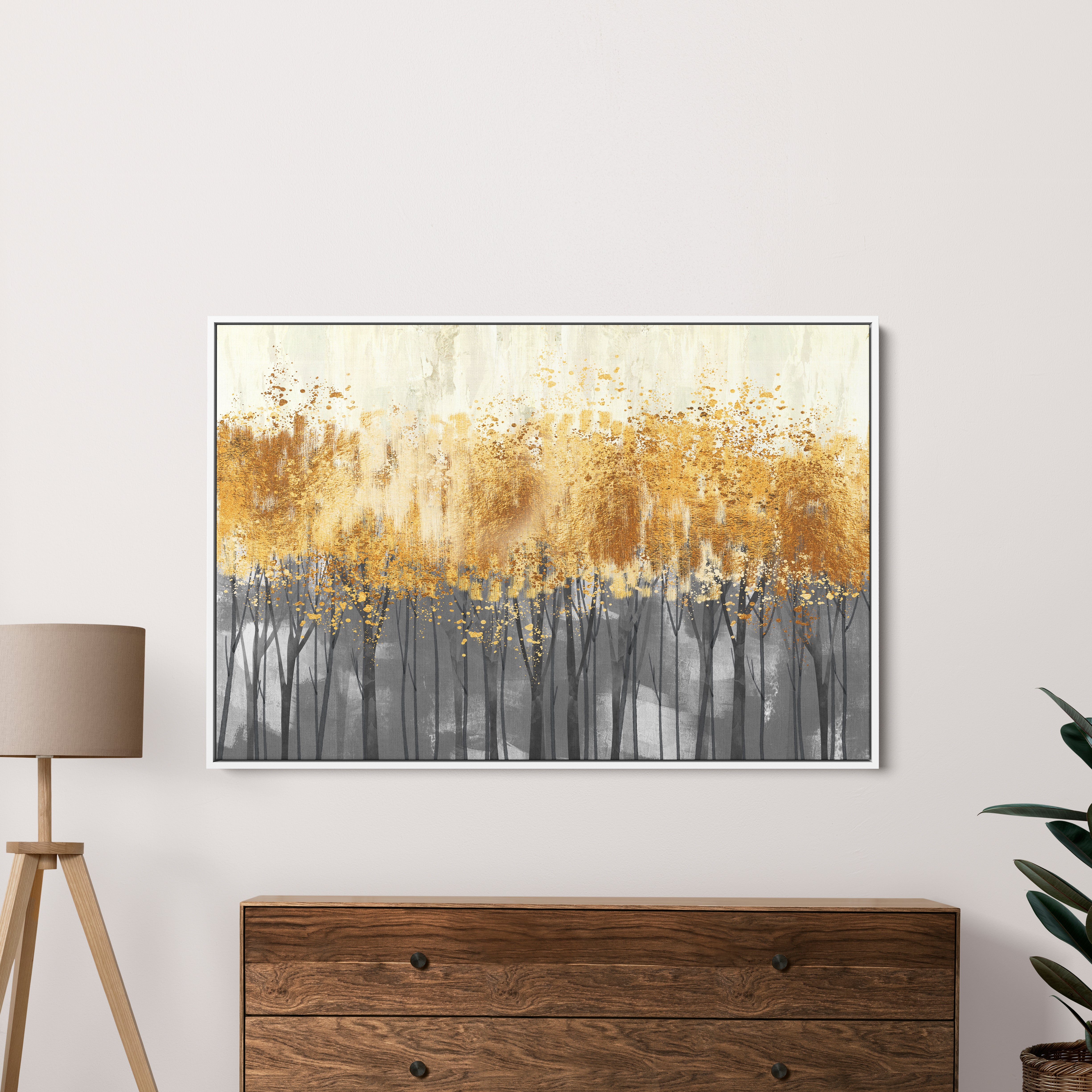 Golden Black Trees Modern Art Canvas Wall Painting