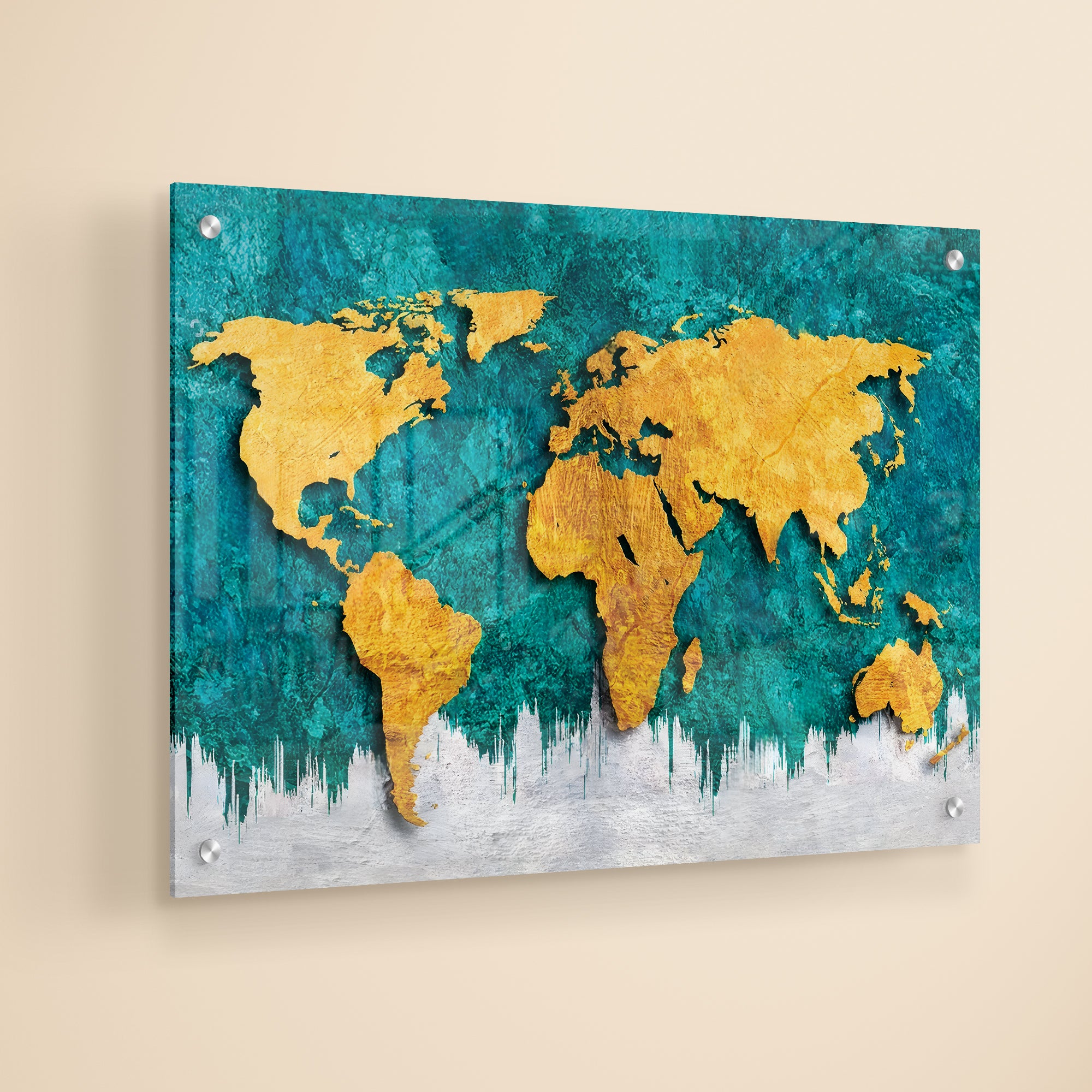 Golden World Map Acrylic Painting