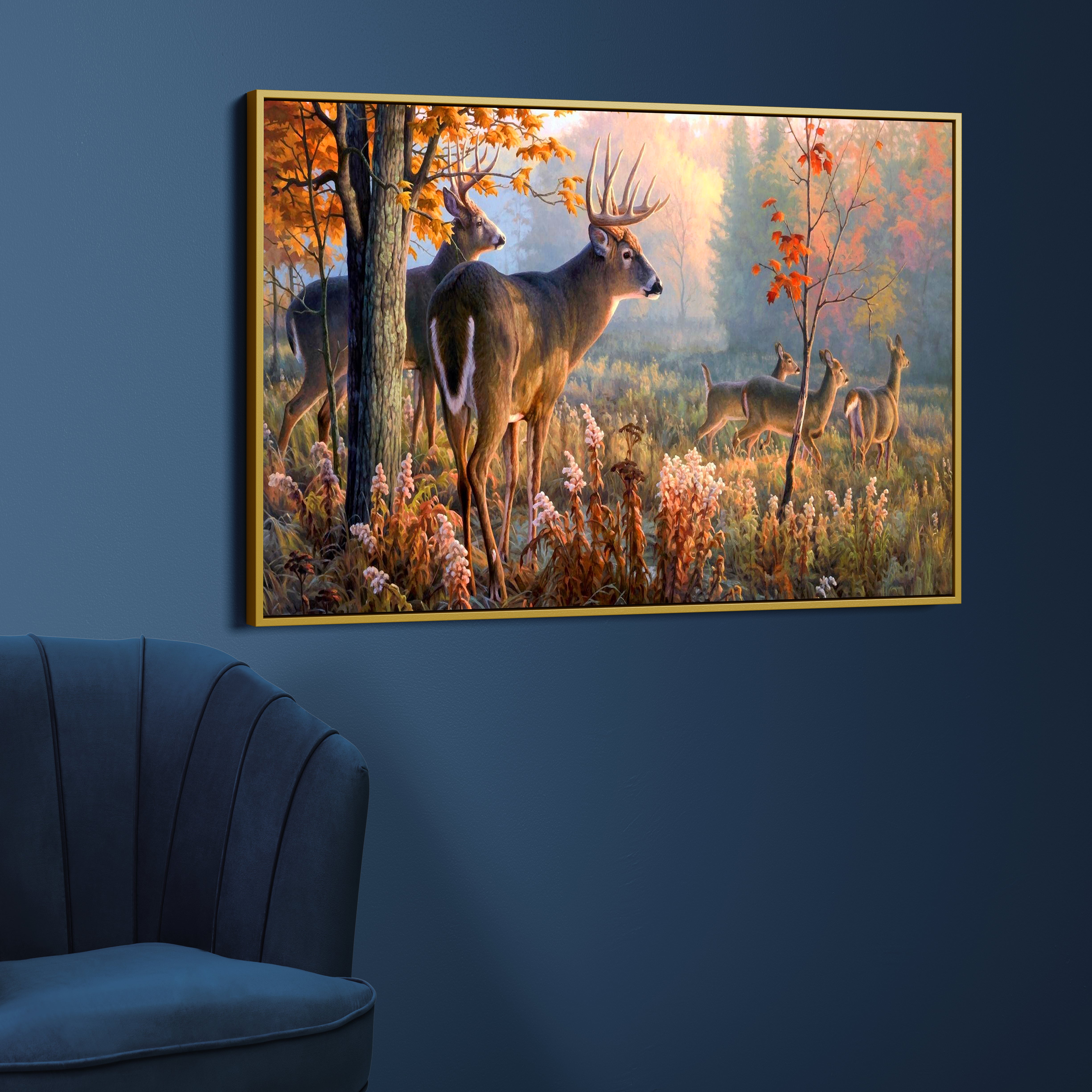 Beautiful Deer Forest Scenery Canvas Wall Painting