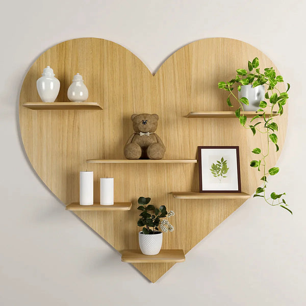 Heart Backlit Wood Wall Shelf / Book Shelf / Night Light, Light Oak Finish