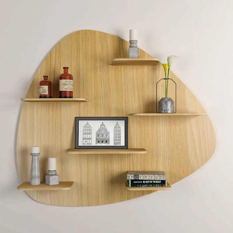 Abstract Shape Backlit Wood Wall Shelf / Book Shelf / Night Light, Light Oak Finish