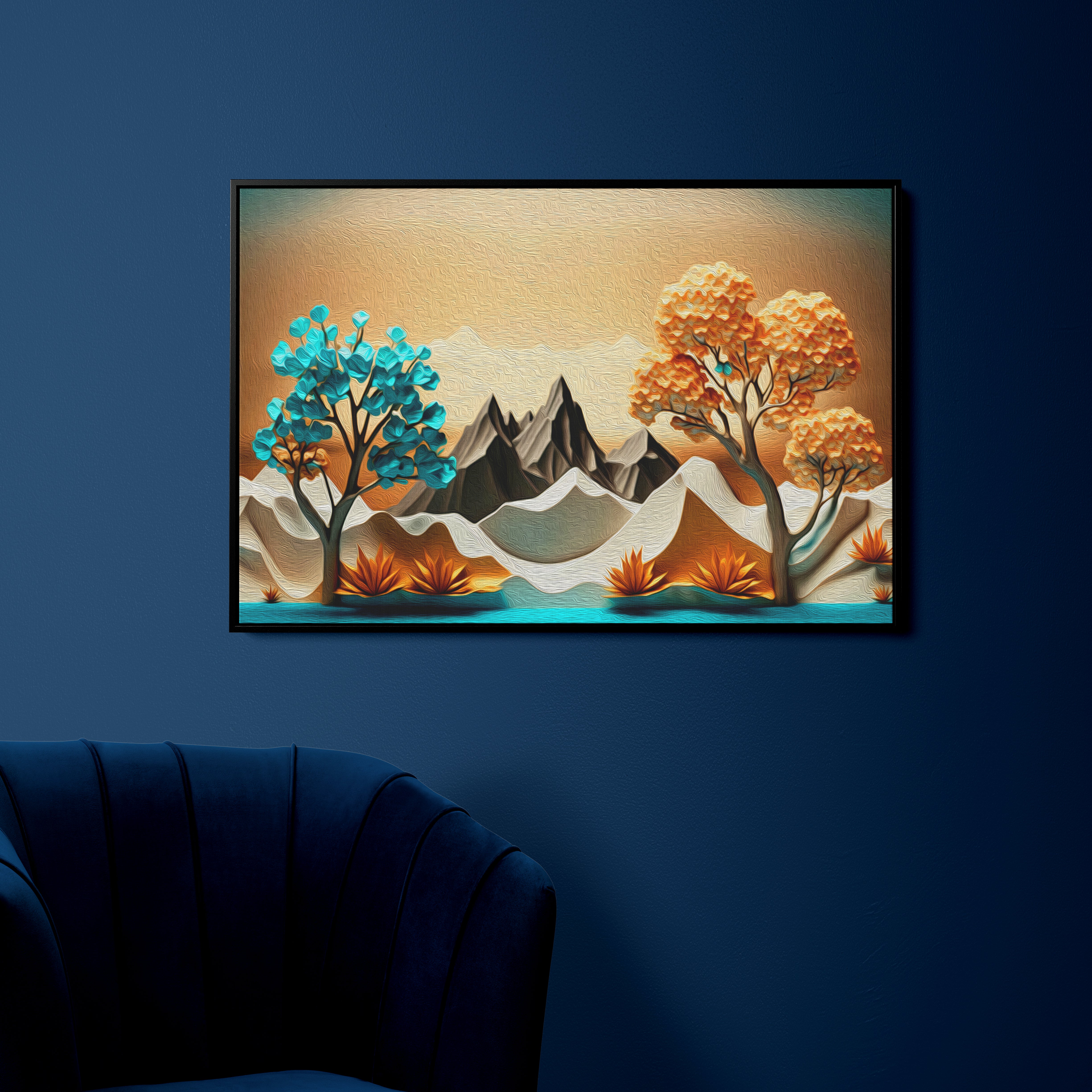Beautiful Trees And Mountain Canvas Wall Painting