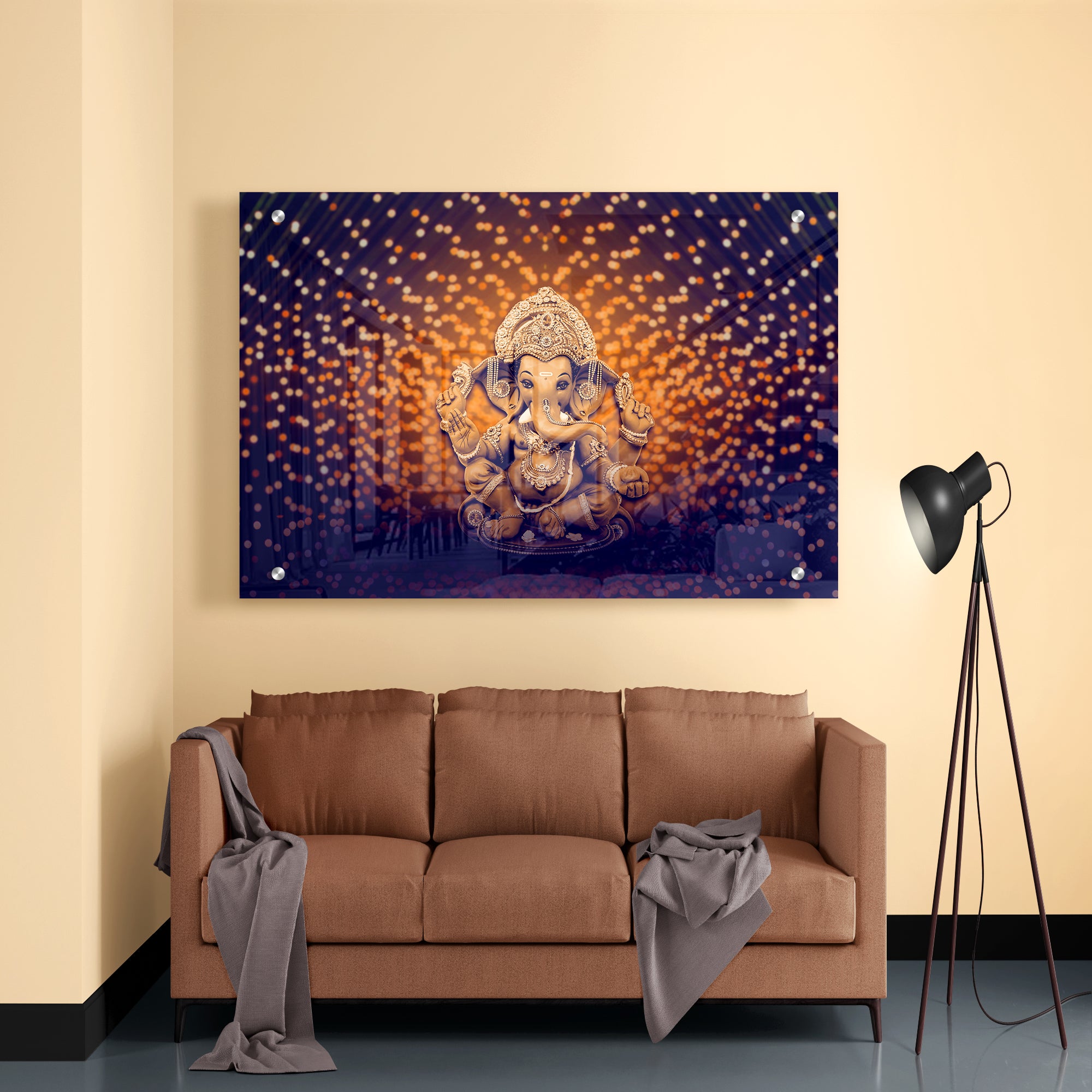 Golden Luxury Lord Ganesha Acrylic Wall Painting