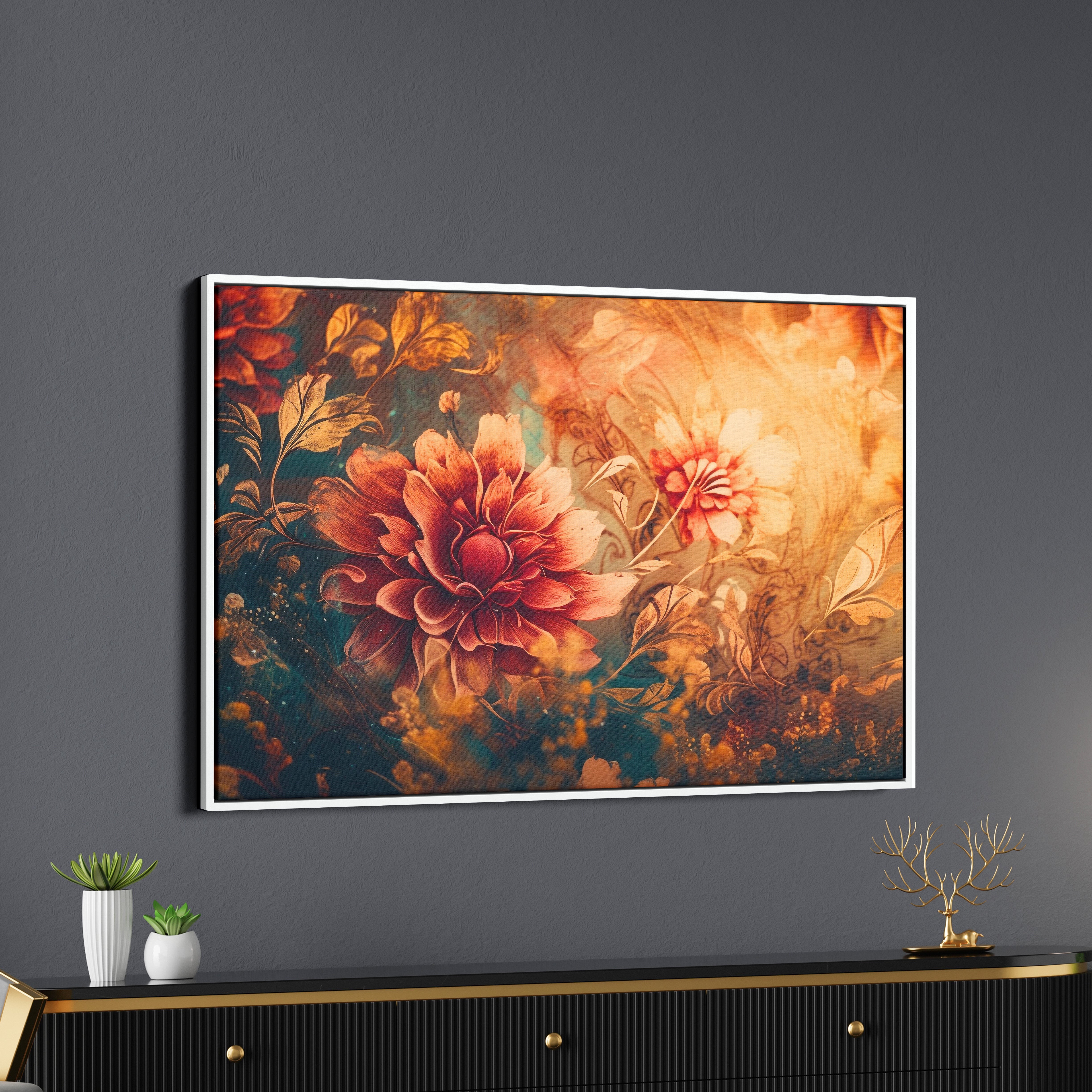 Floral Patterns Decorate Canvas Wall Painting