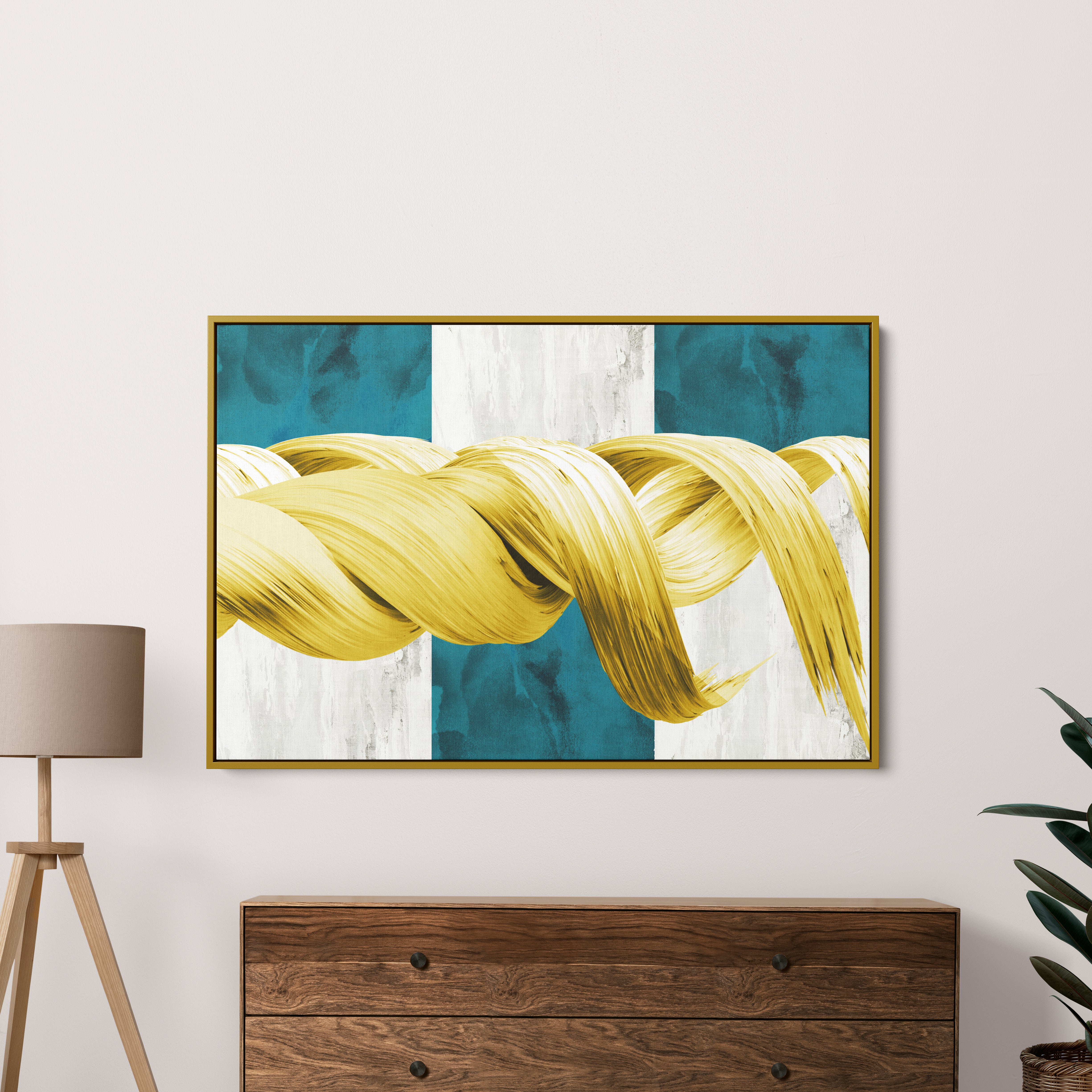 Abstract Golden And Green Mordern Art Canvas Wall Painting