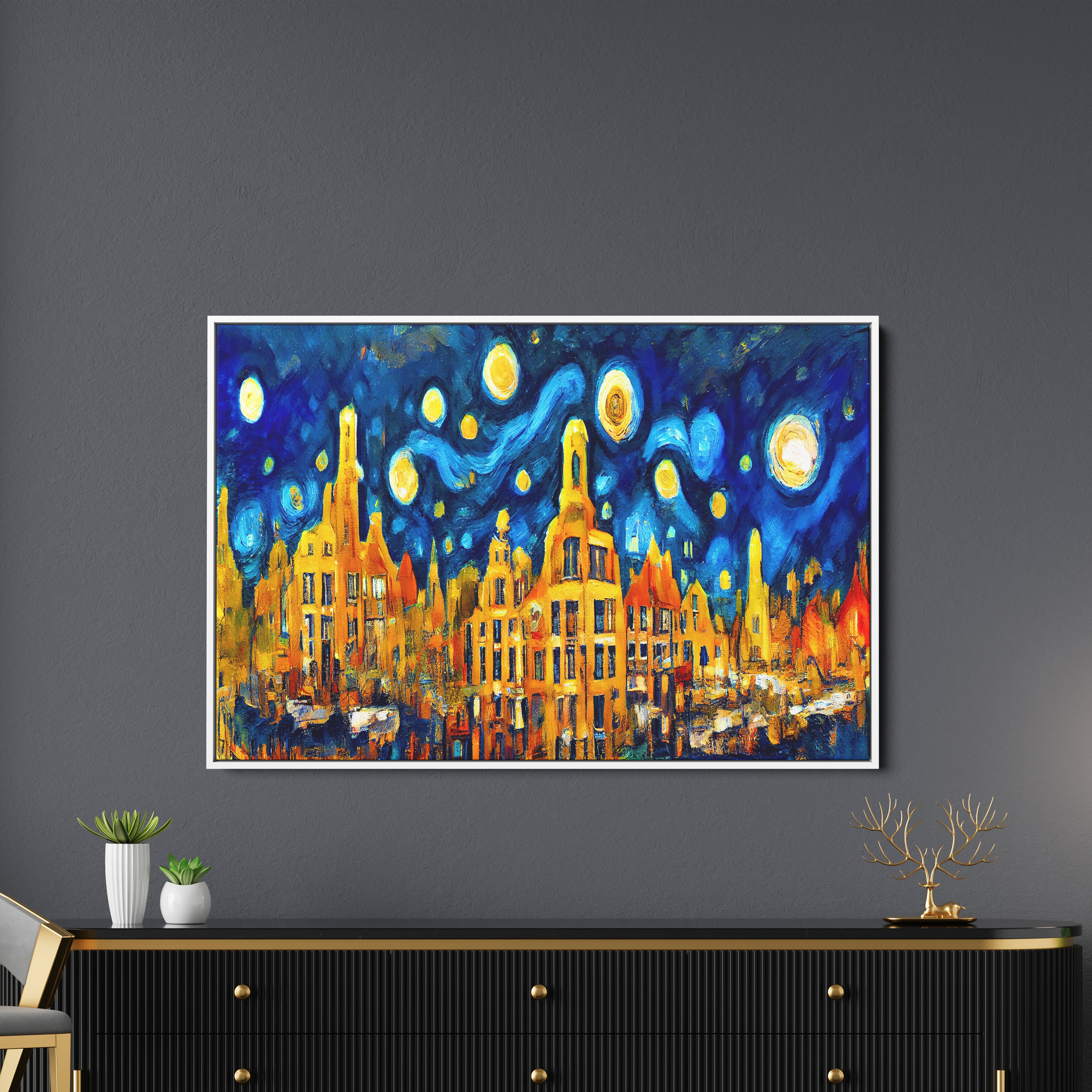 Starry Night City Canvas Wall Painting