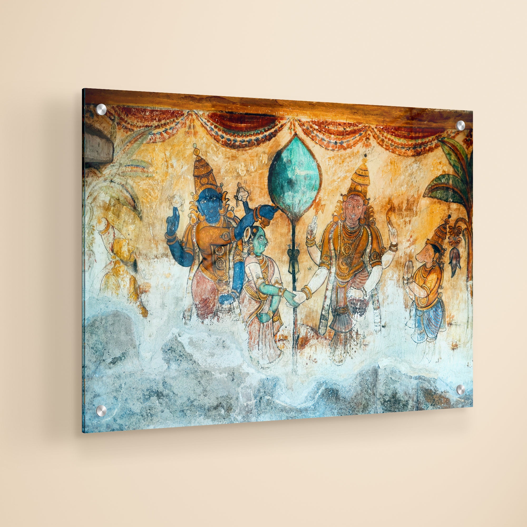 Ancient Indian Temple Fresco Premium Acrylic Wall Painting