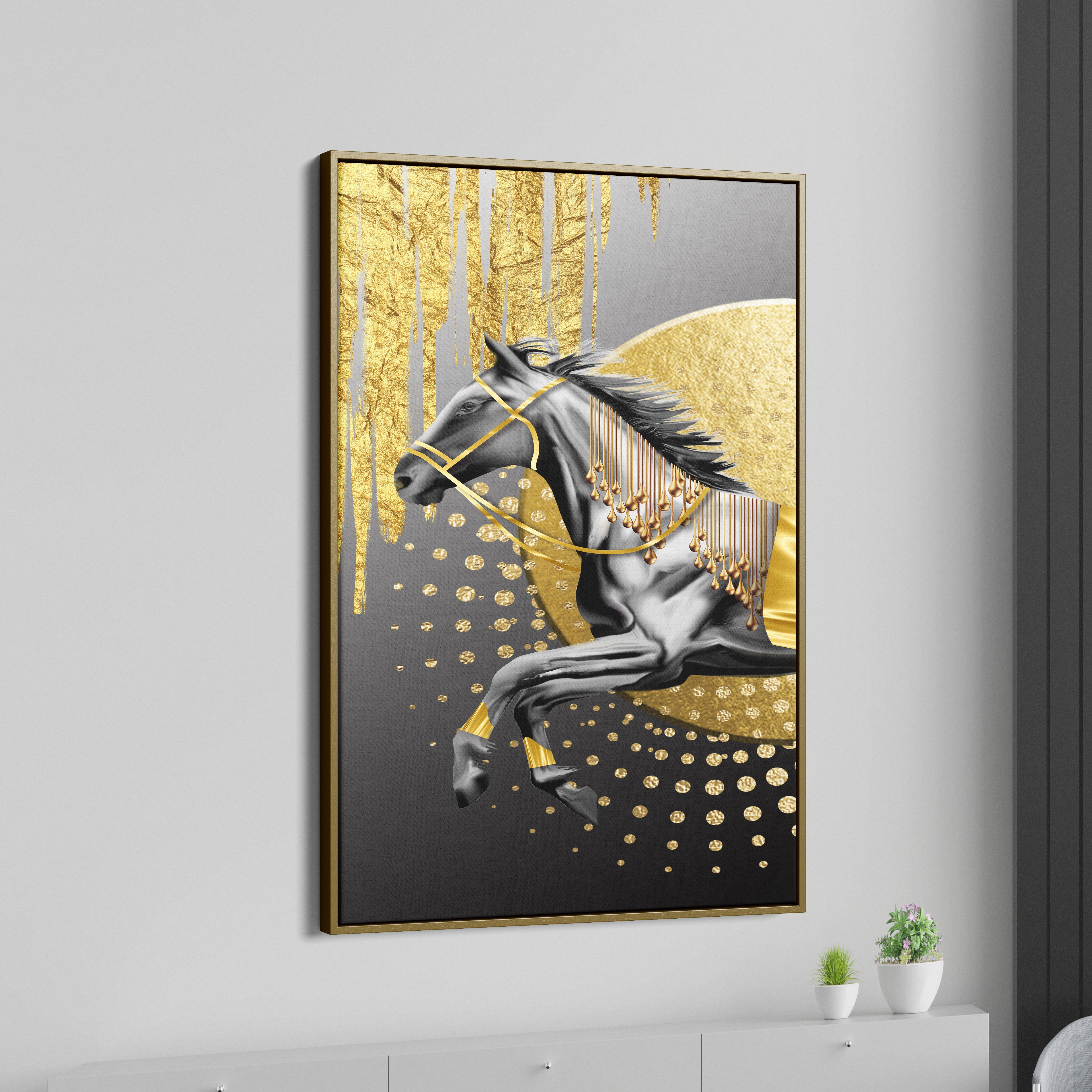 Golden Run Horse Canvas Wall Painting