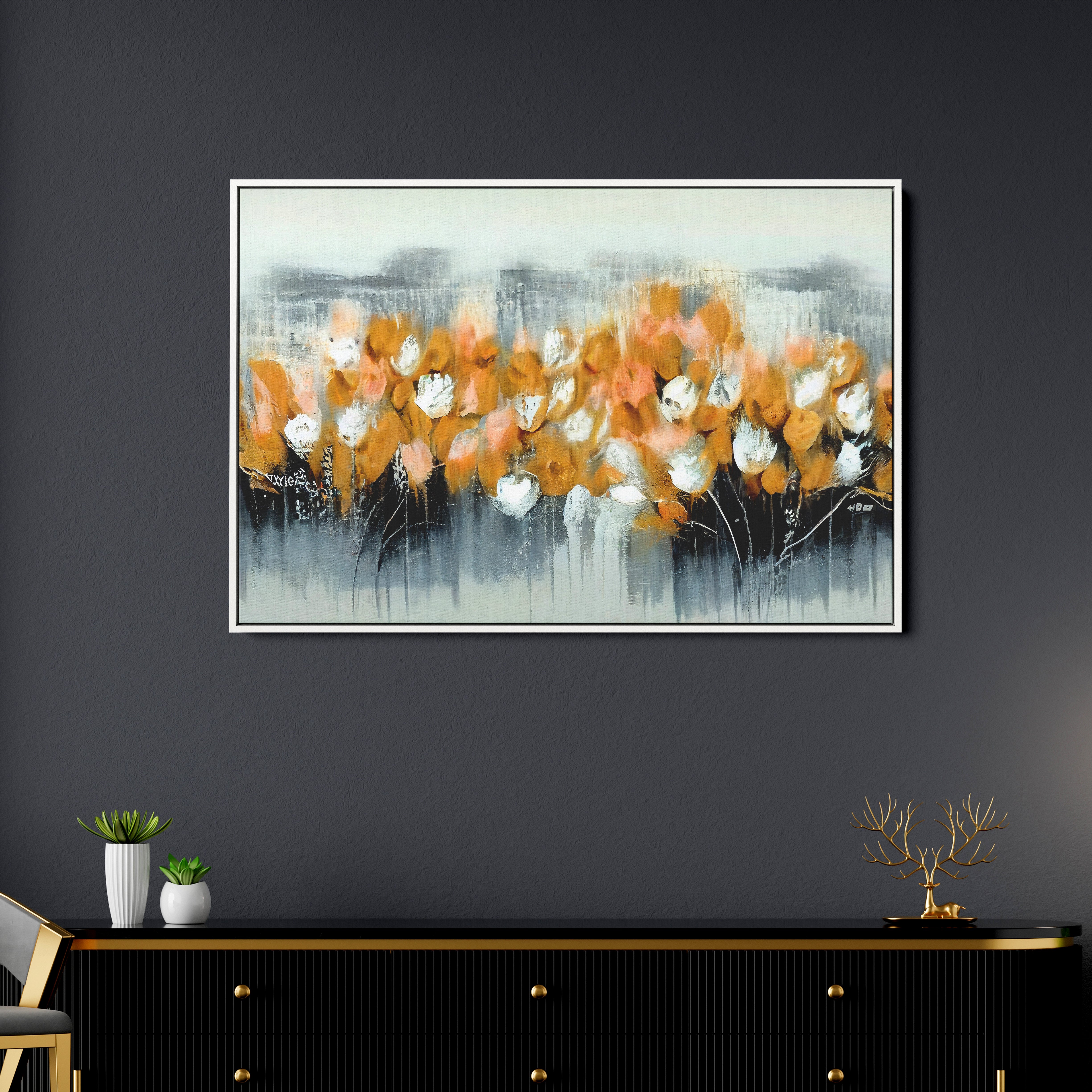 Brown And White Flower Abstract Art Canvas Wall Painting