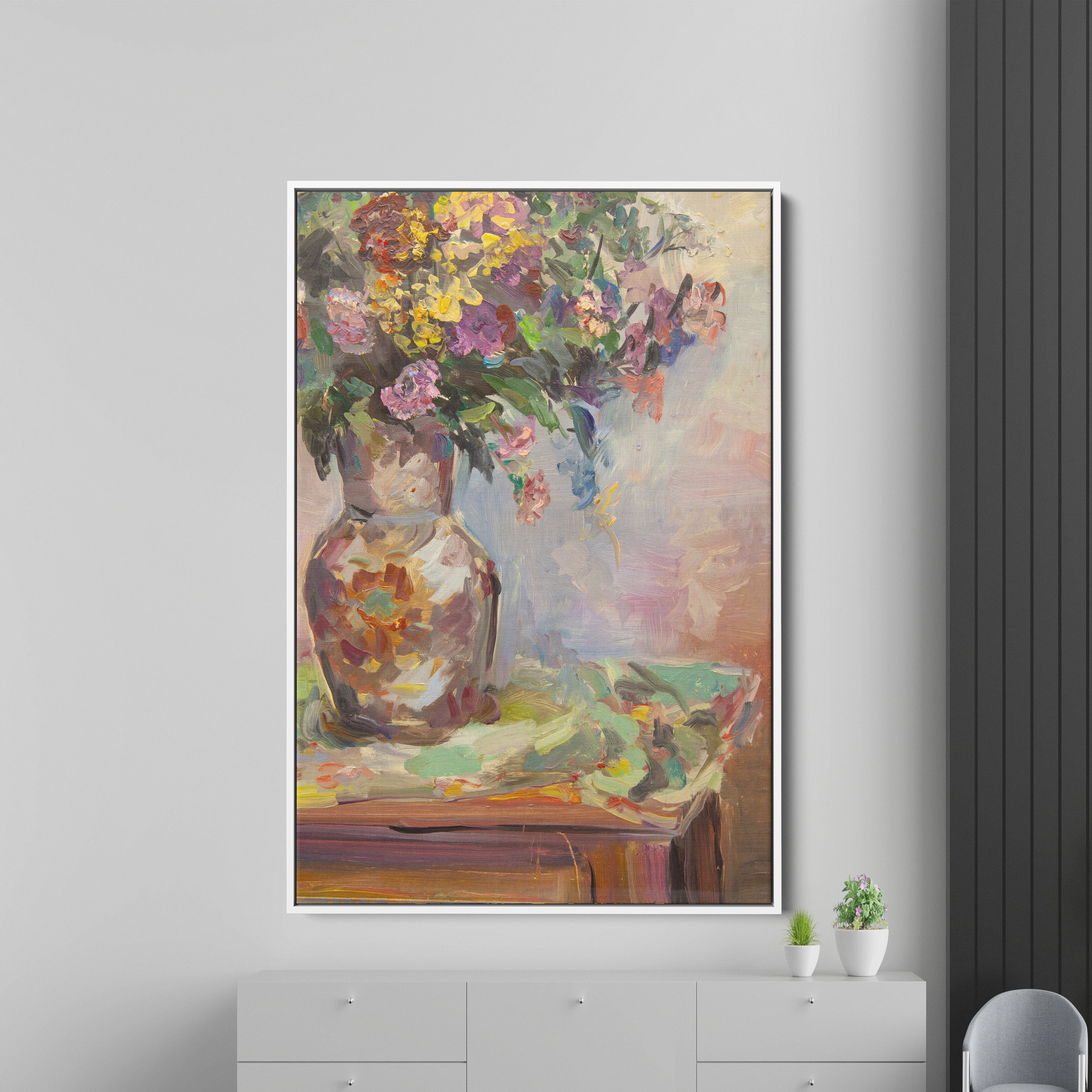 Abstract Colorful Flower Pot Canvas Wall Painting