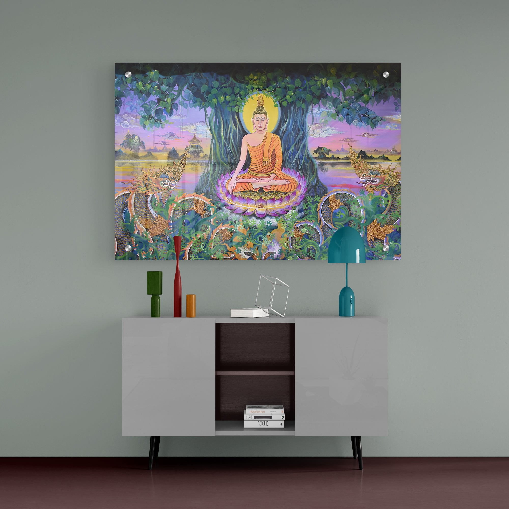 Lord Buddha And Snakes Acrylic Wall Painting