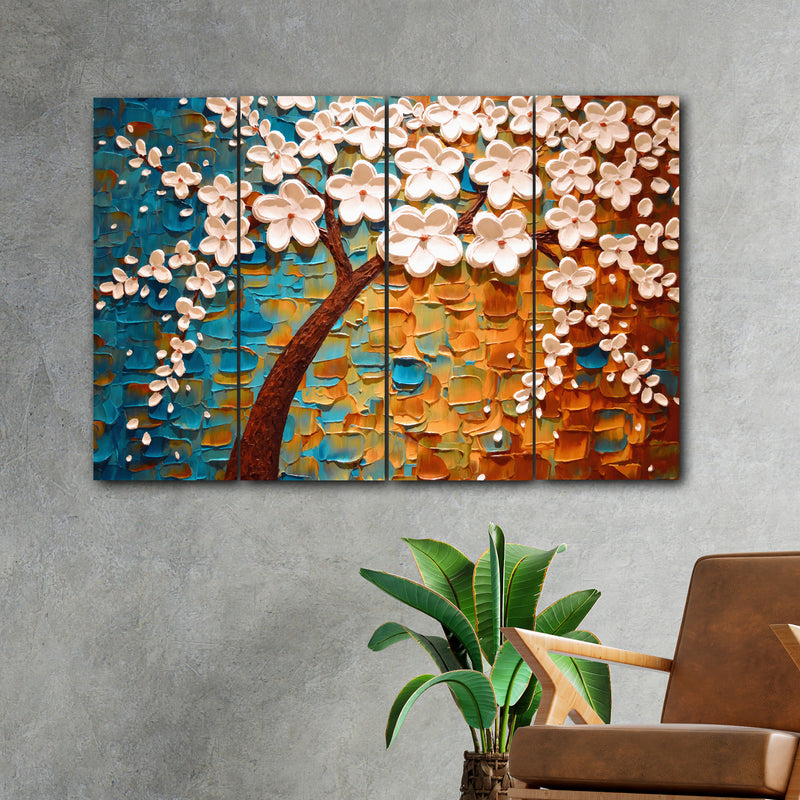 Abstract Beautiful Tree In 4 Panel Painting