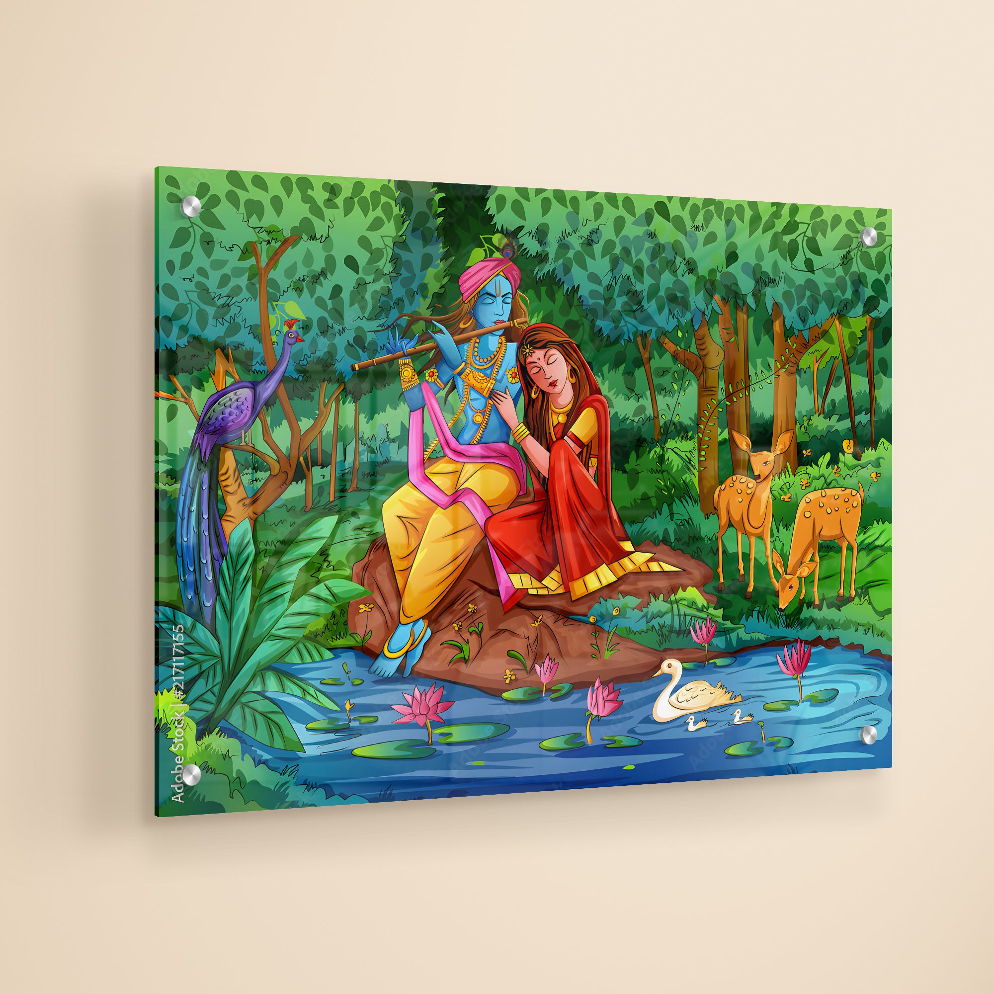 Lord Radha Krishna In Forest Acrylic Painting