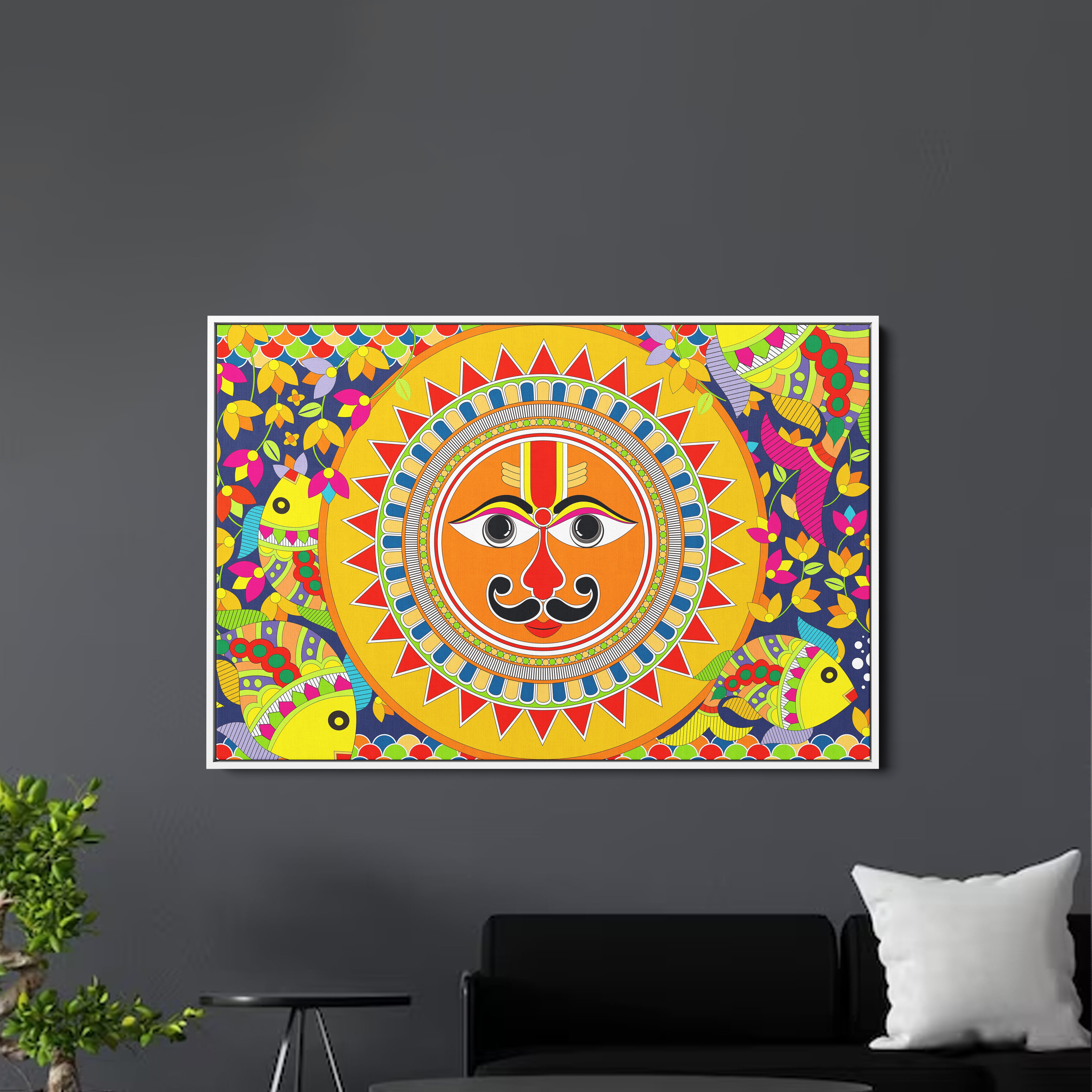 Sun In Madhubani Pattern Canvas Wall Painting
