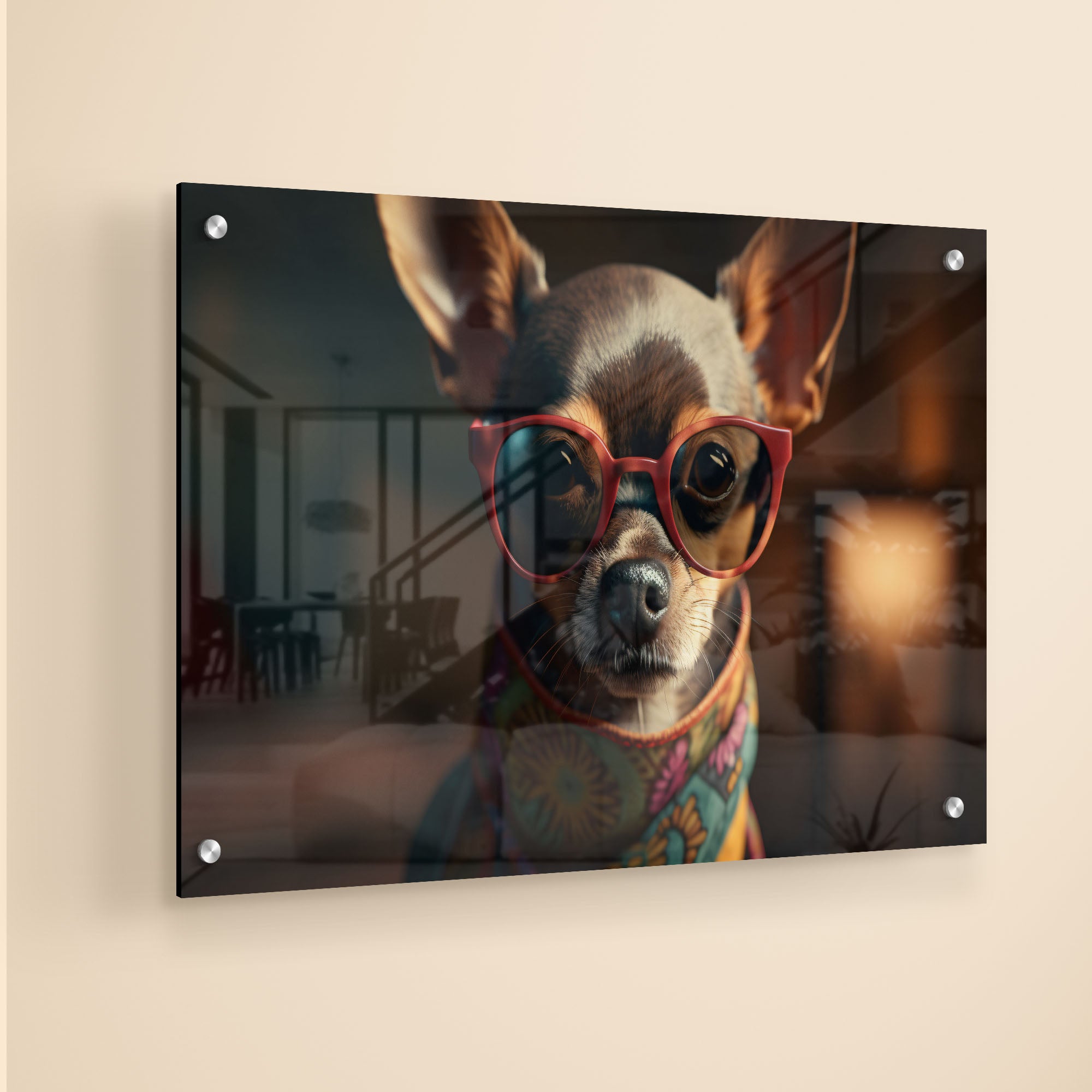 Dog Wearing Glasses Acrylic Wall Painting