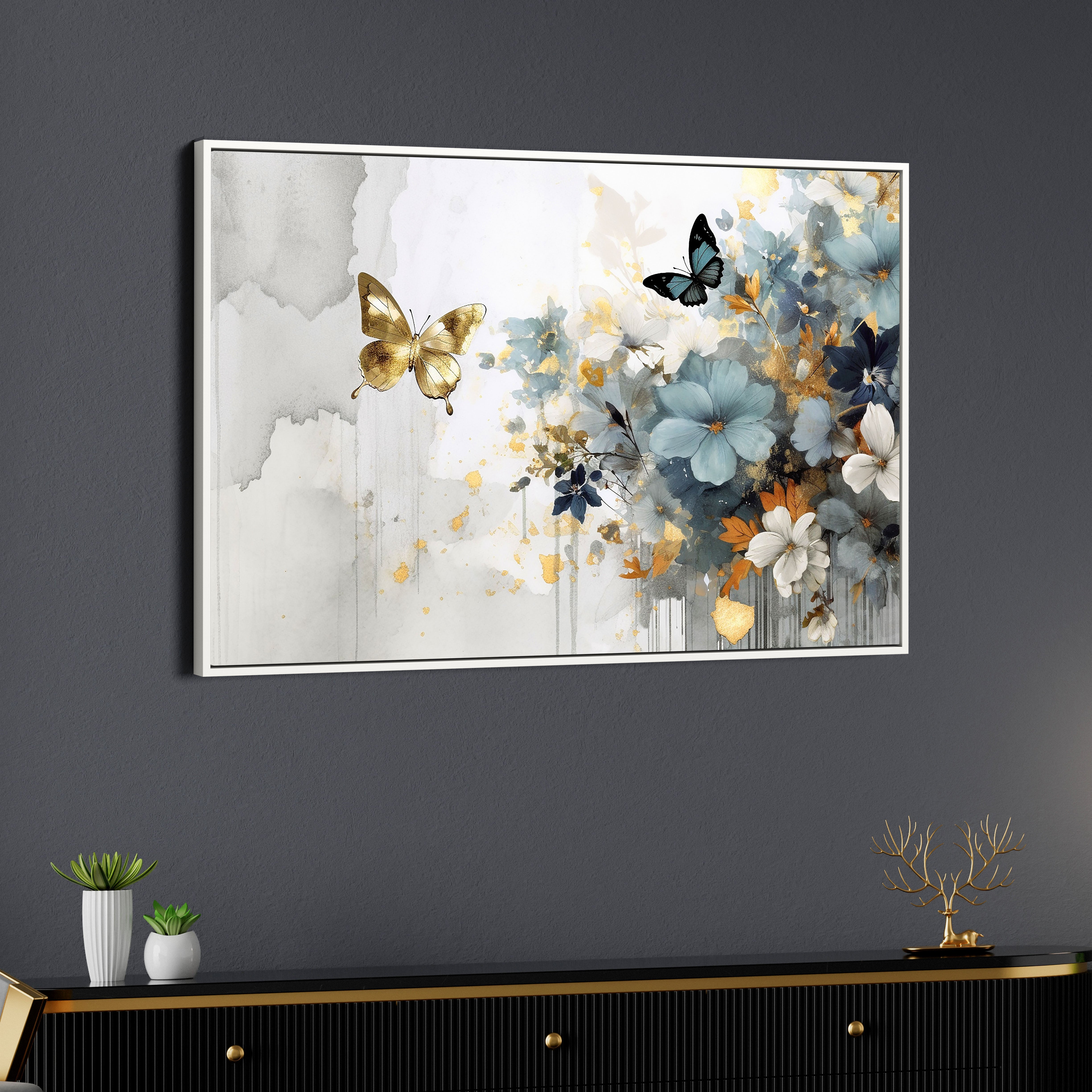 Butterfly And Flowers Canvas Wall Painting