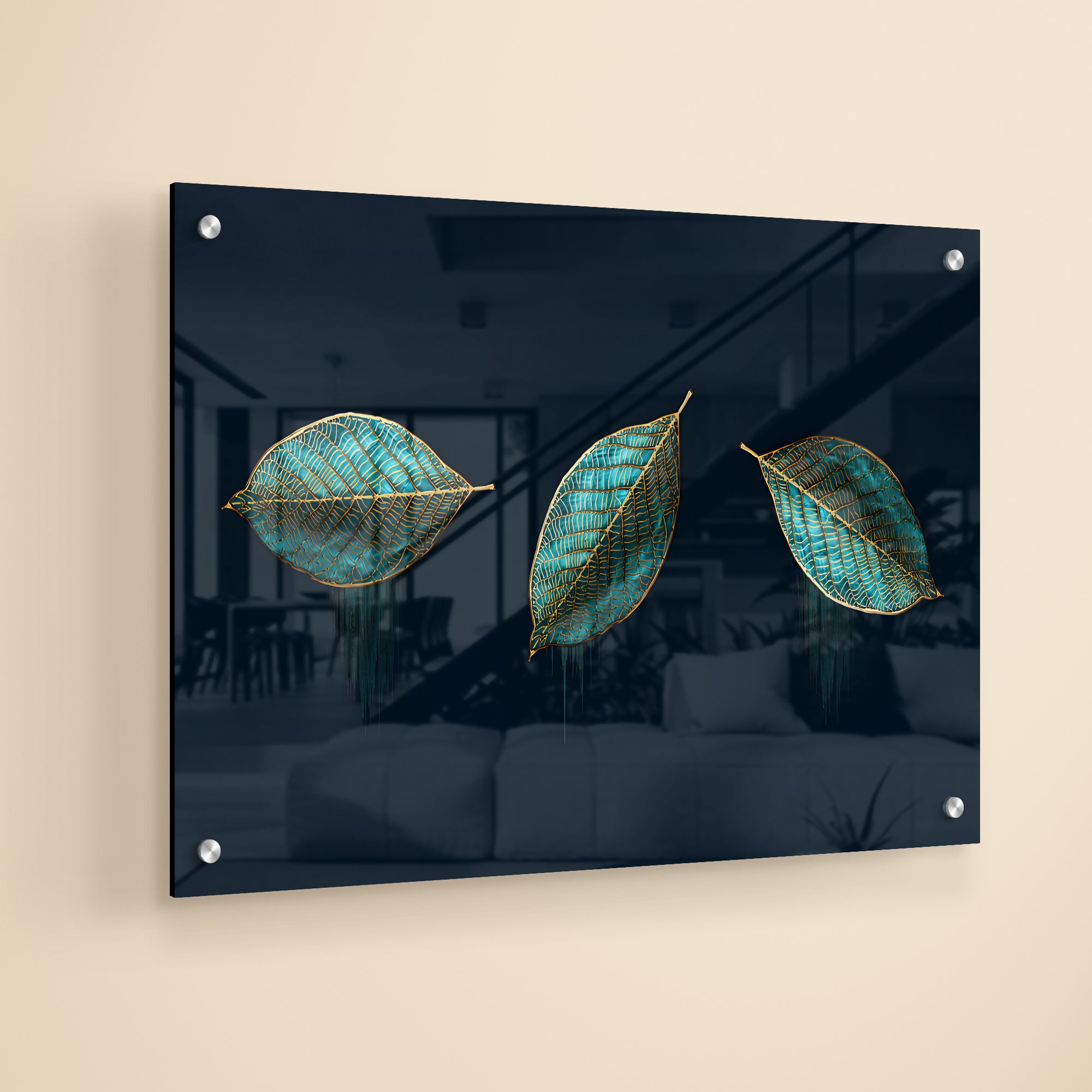 Luxurious Abstract Art of Modern Green Leaves Premium Acrylic Painting