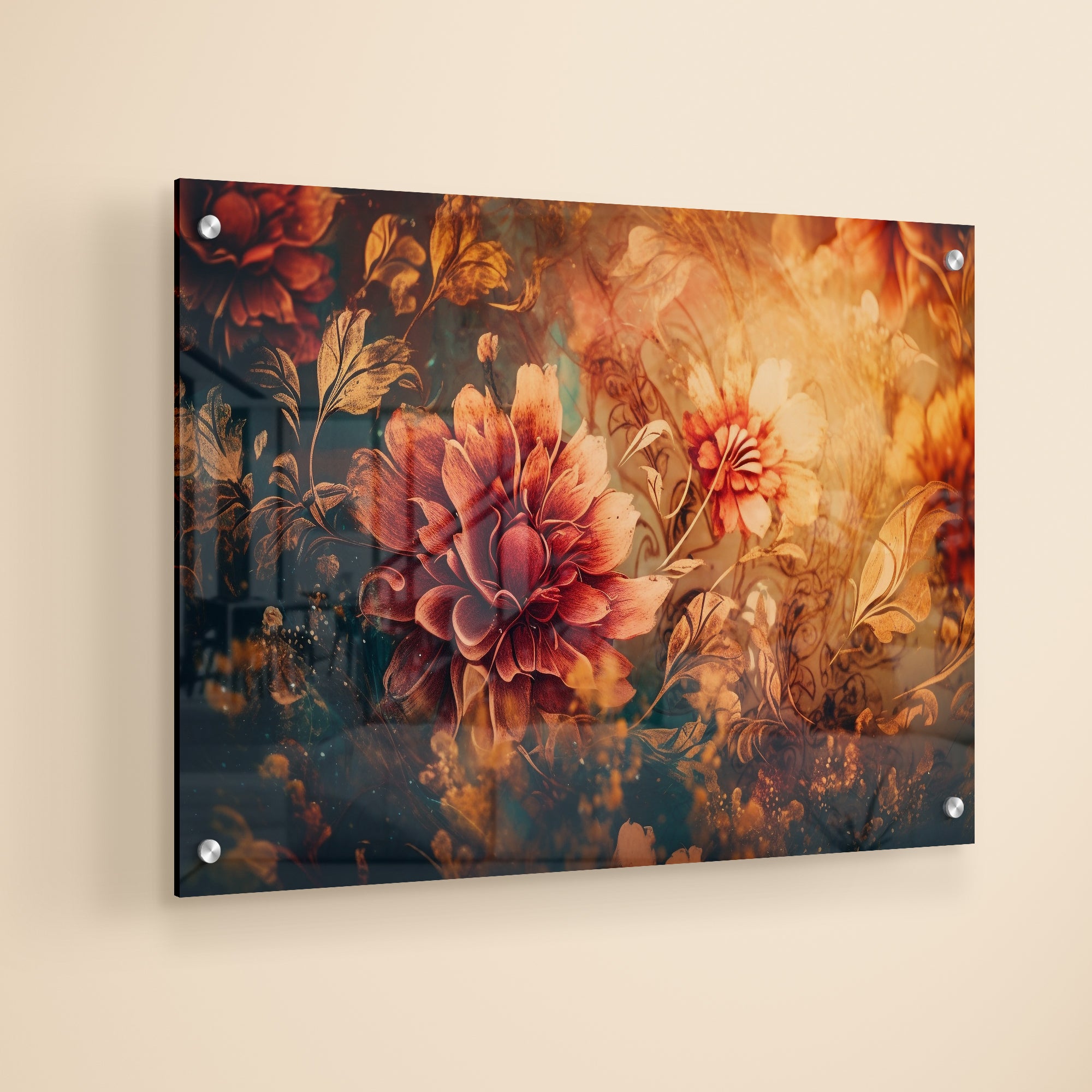 Floral Patterns Decorate Acrylic Painting