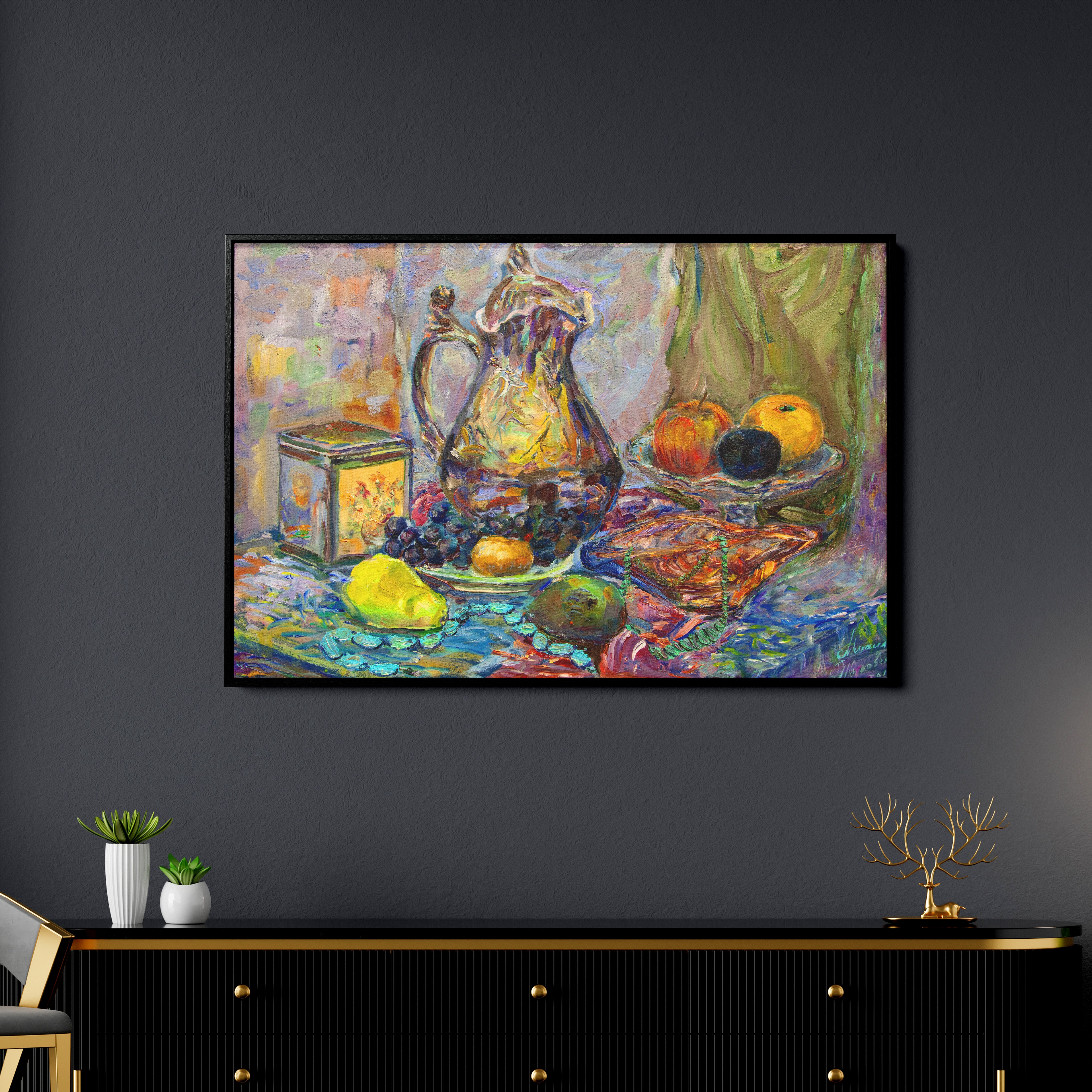 Still Life With A Jug and Fruits Canvas Wall Painting