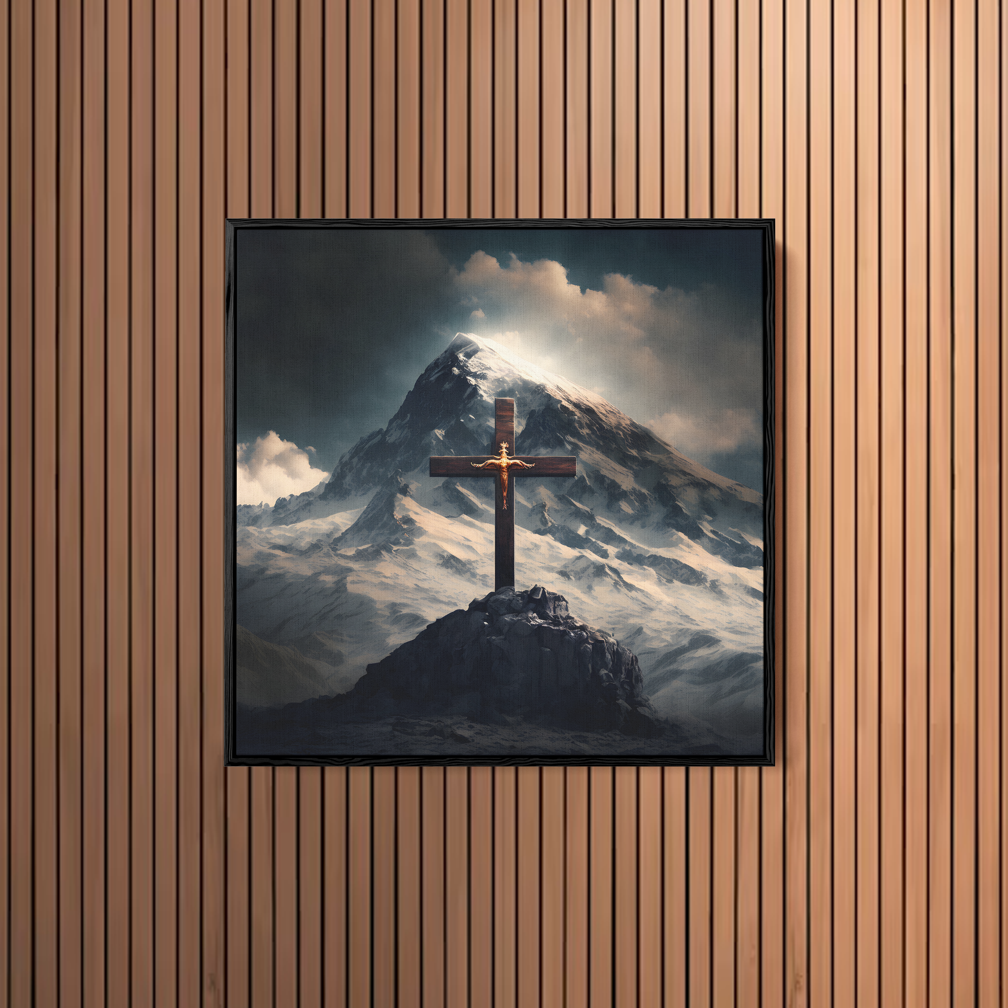 Jesus Cross In Mountain Canvas Wall Painting