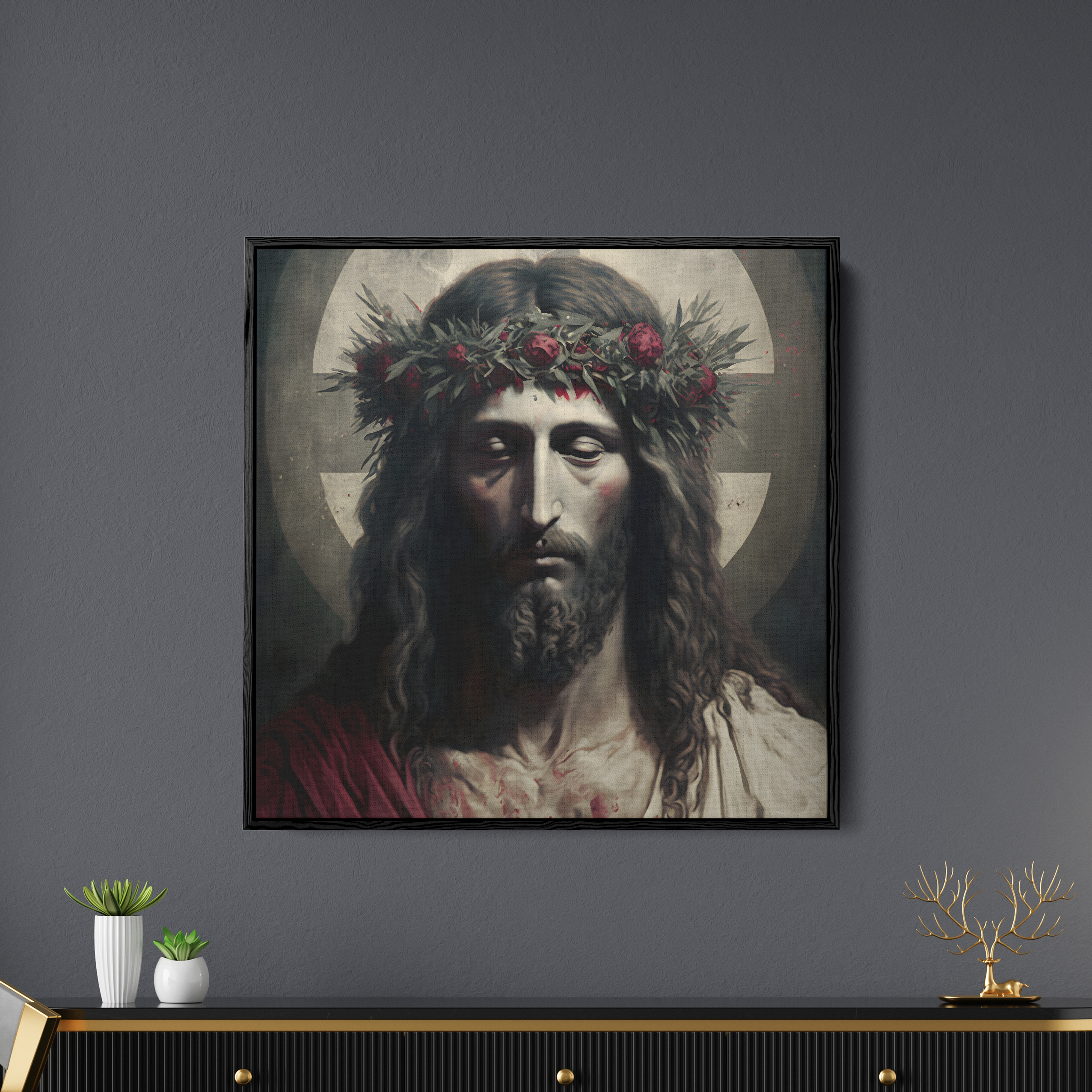 Jesus With Rose Crown On Head Canvas Wall Painting