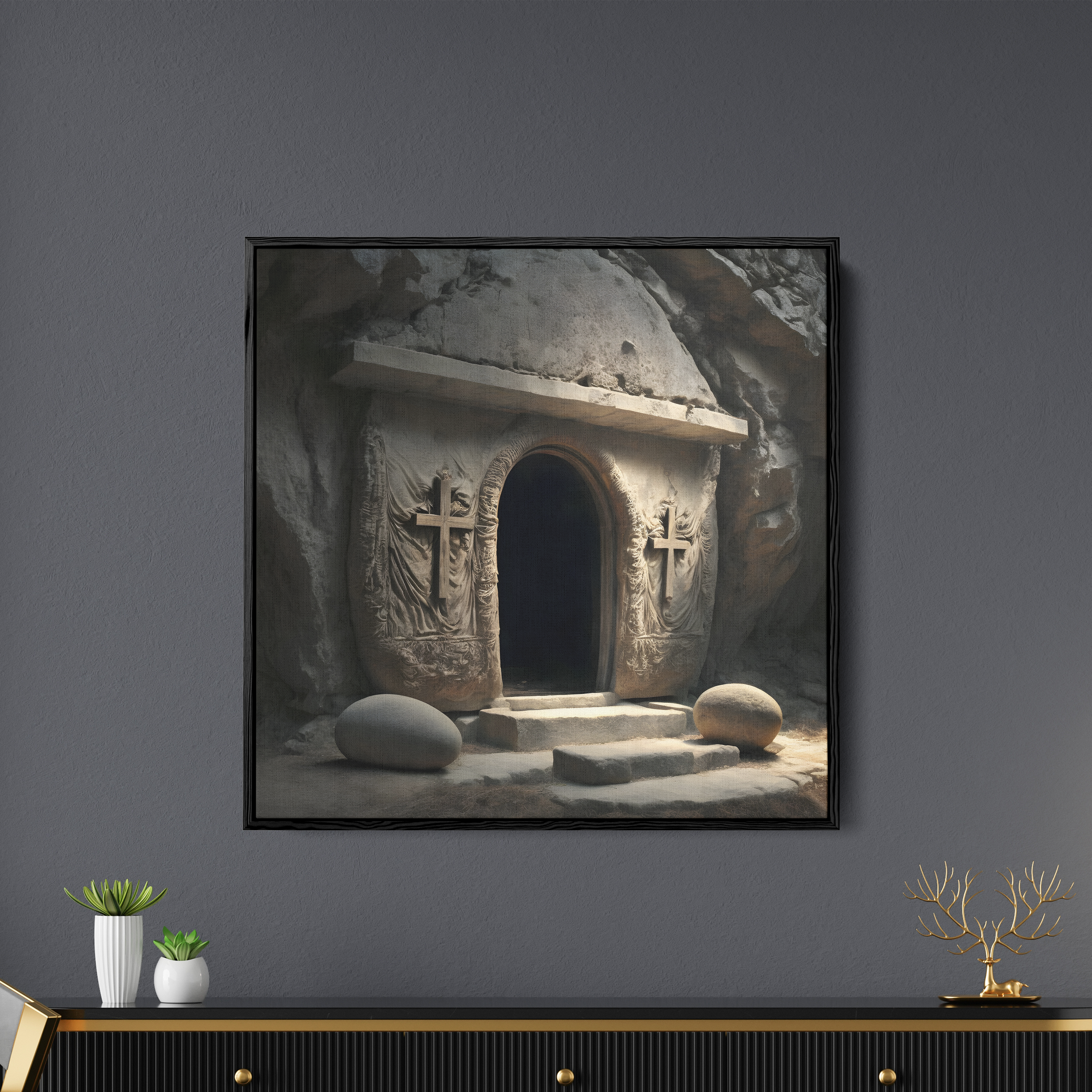 Jesus Cross Cave Canvas Wall Painting