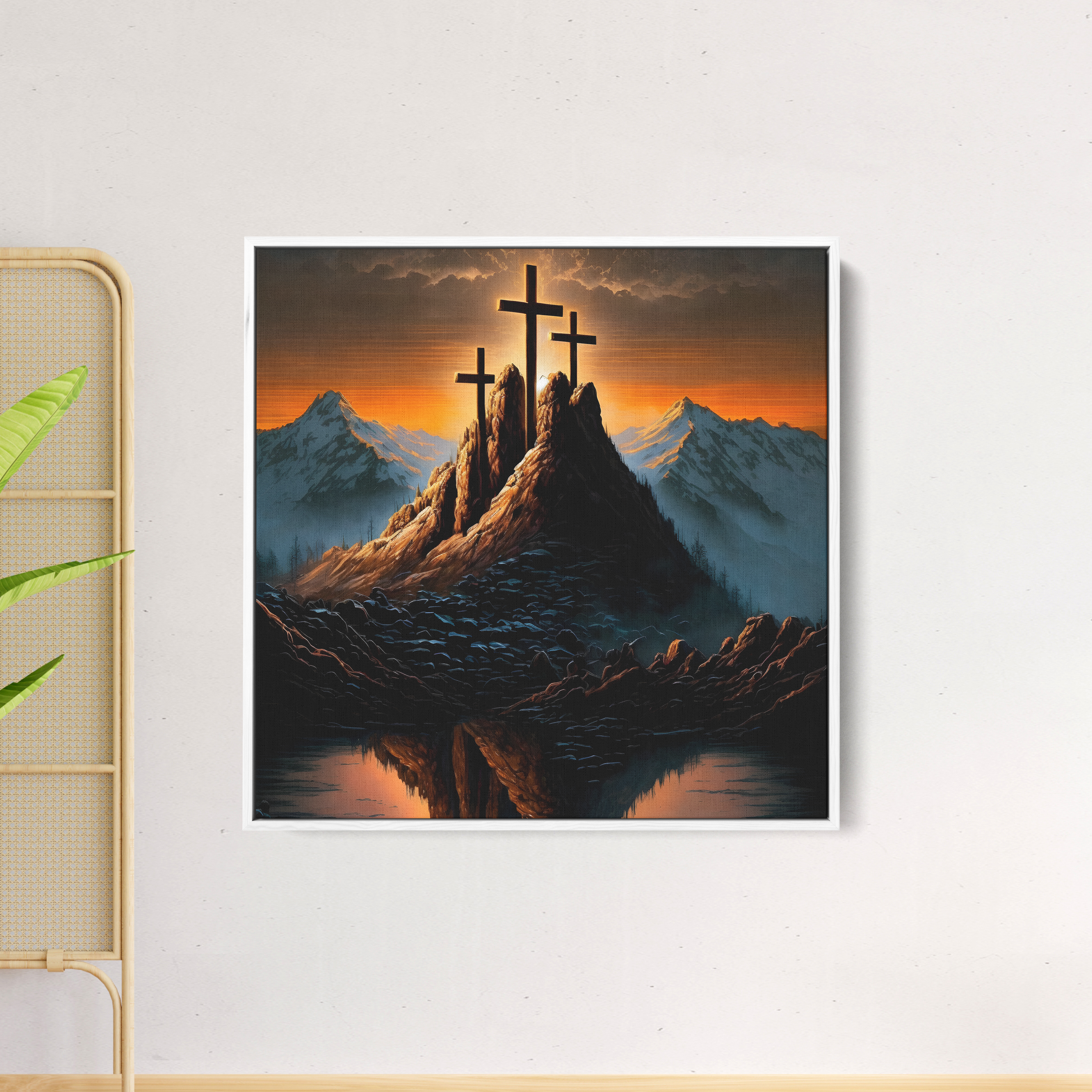 Jesus Cross In Sunrise Canvas Wall Painting
