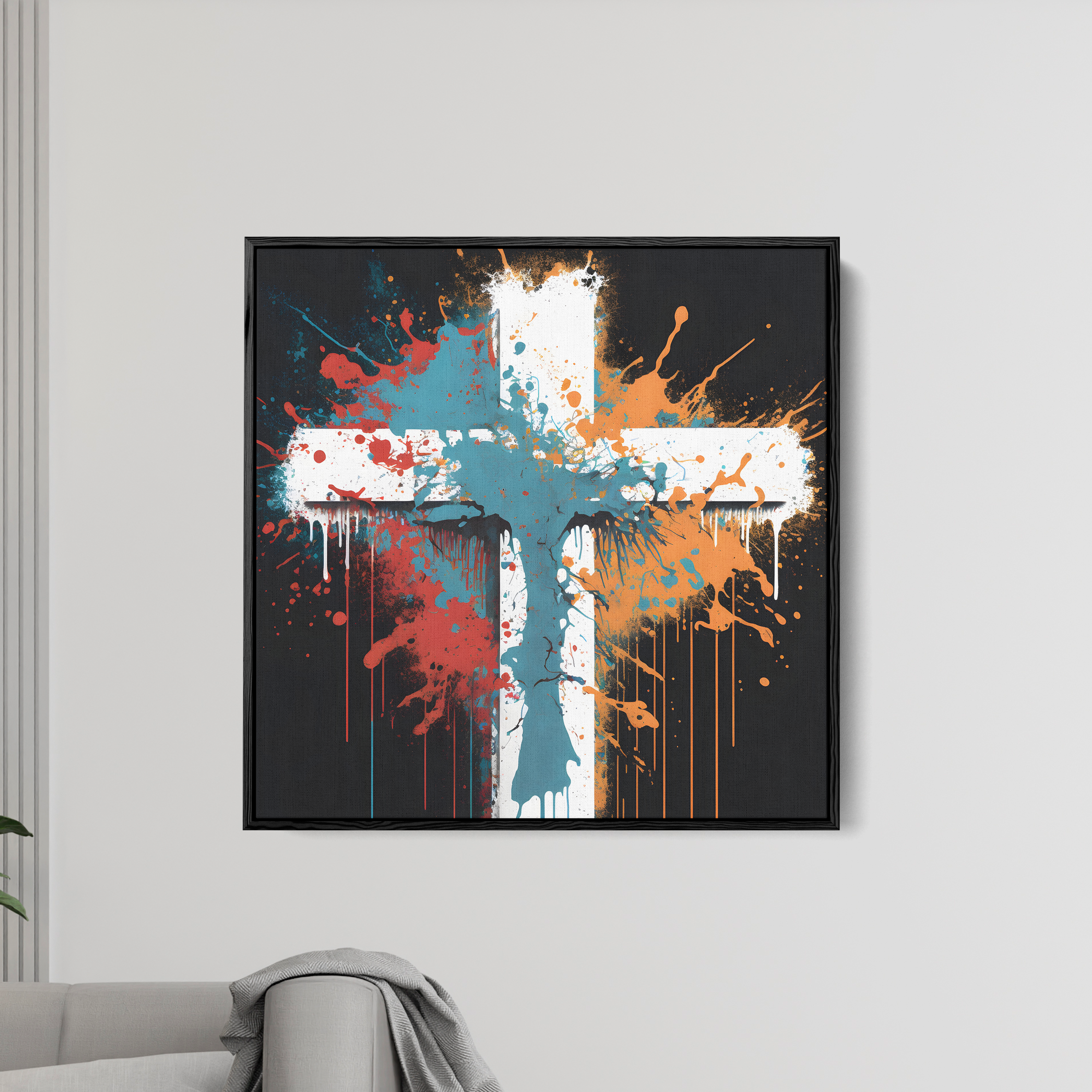 Colorful Jesus Cross Canvas Wall Painting