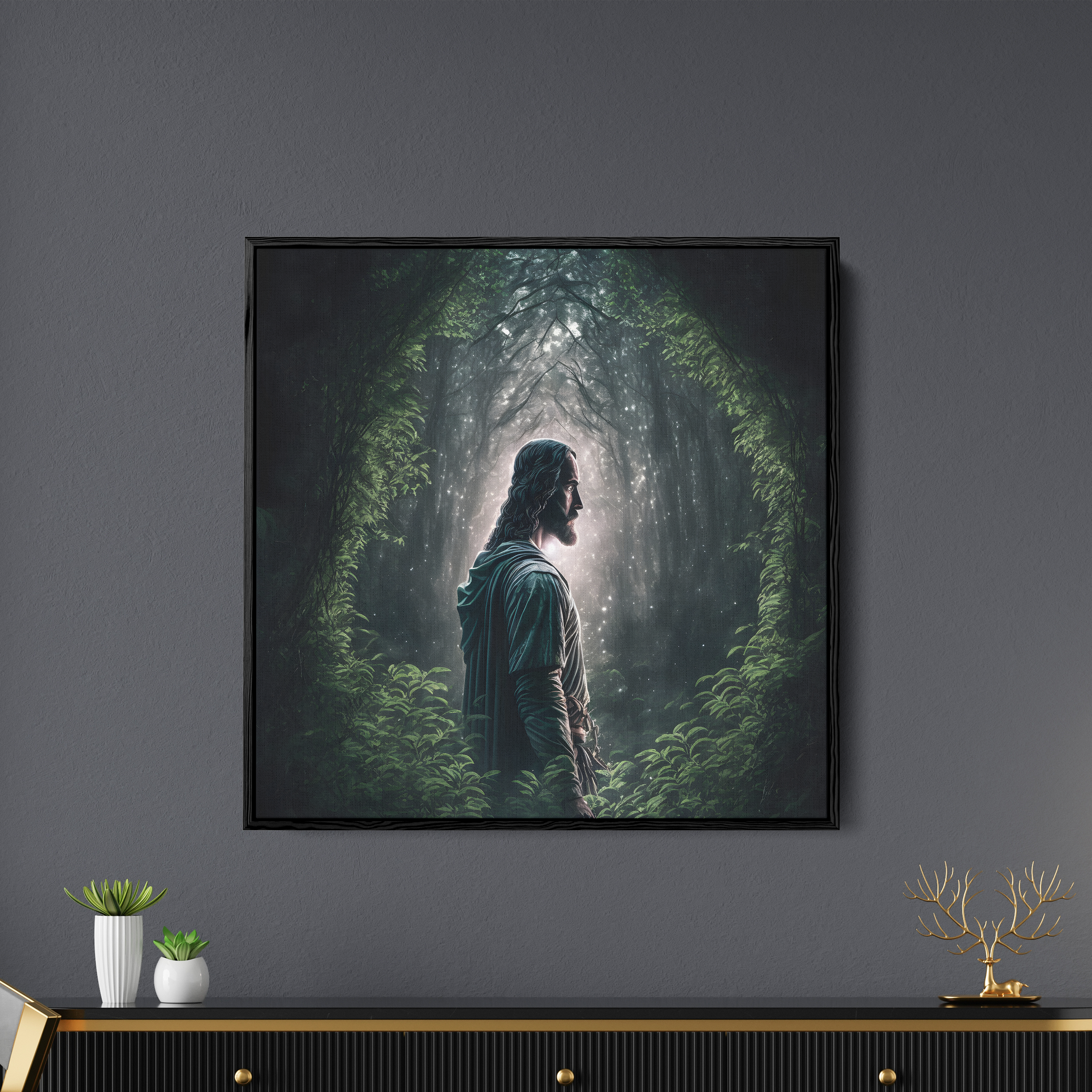 Jesus In The Jungle Canvas Wall Painting