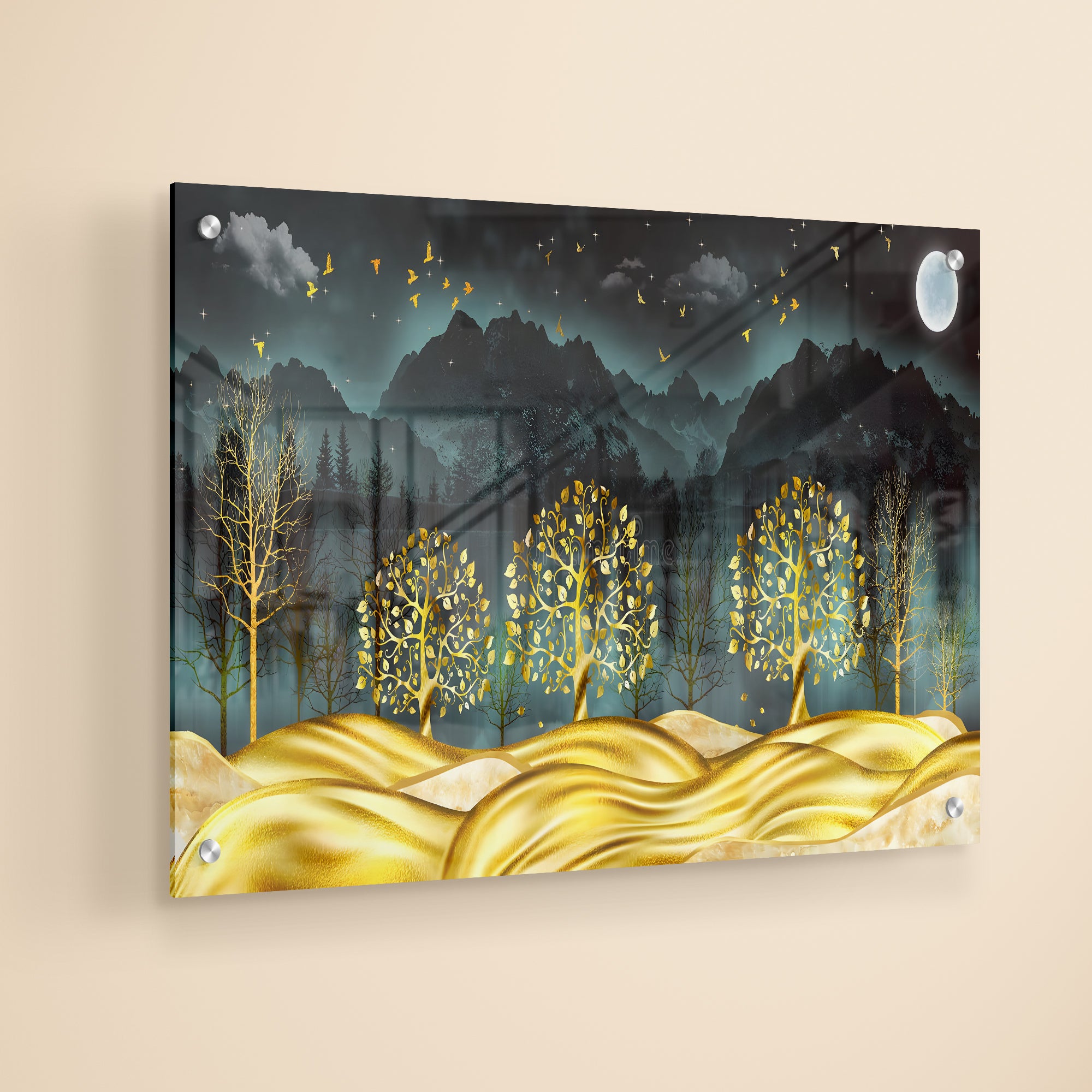 Golden Dreamscape Mesmerizing Nightscape Acrylic Painting