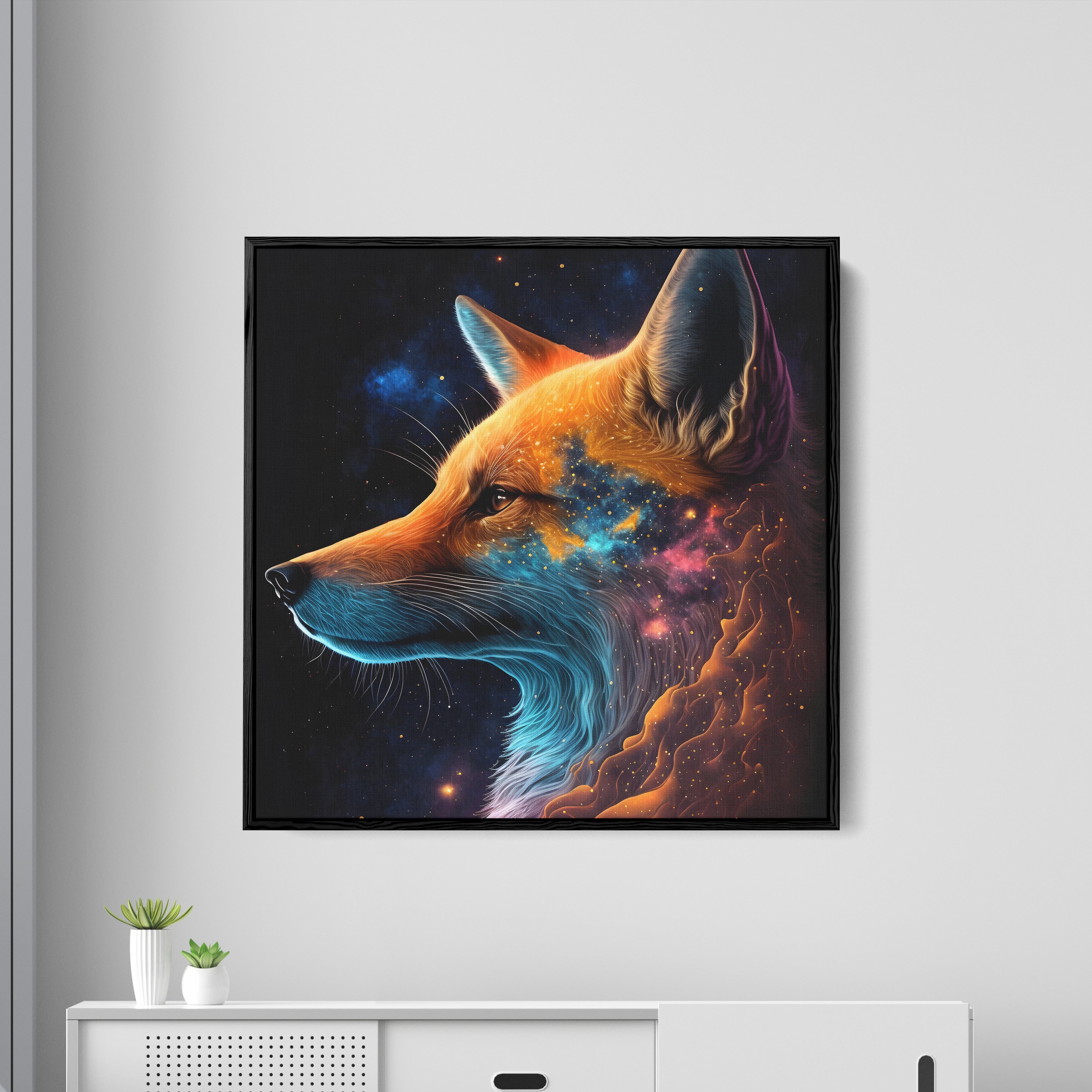Fox Face In Galaxy Canvas Wall Painting